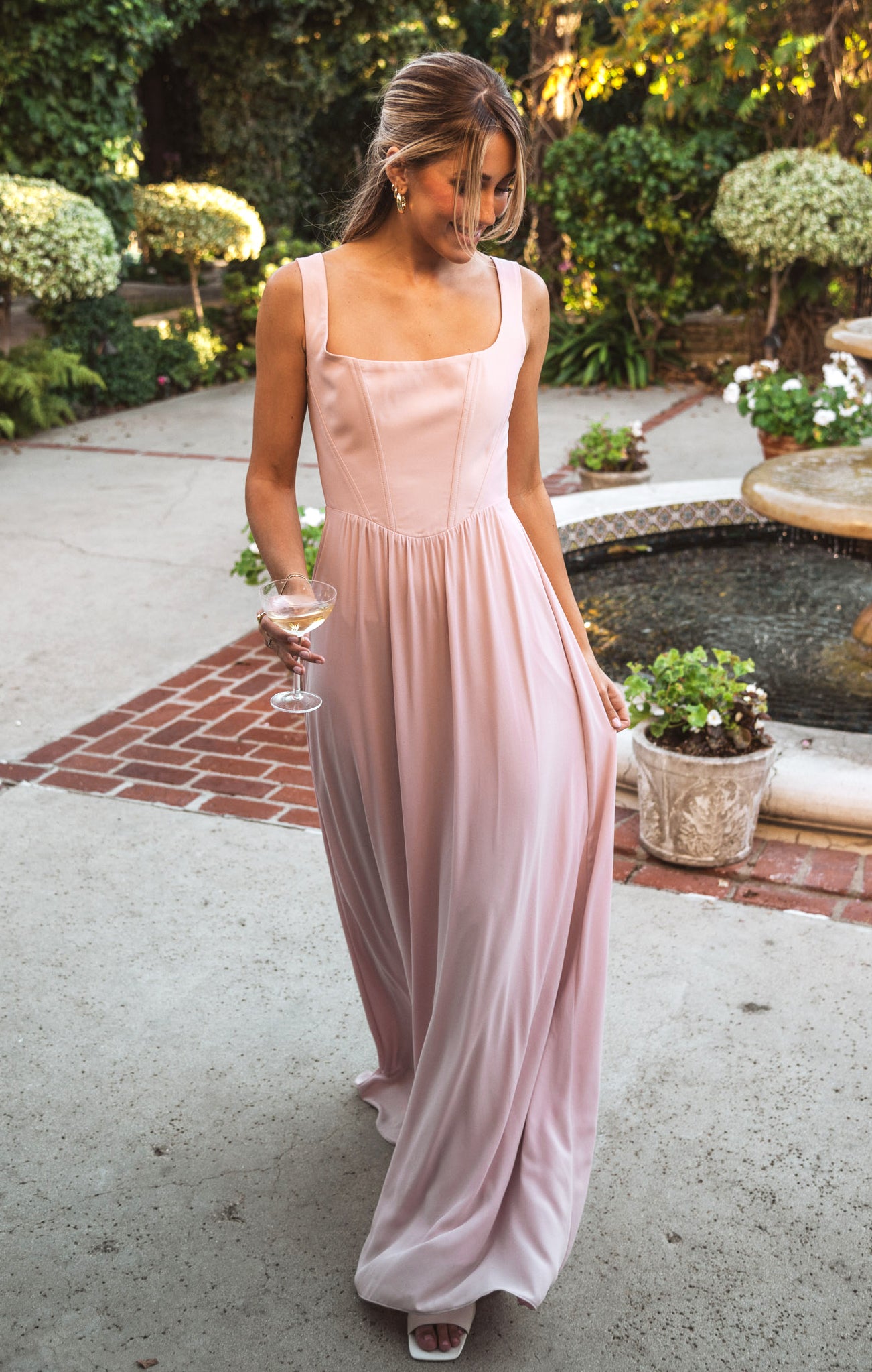 Elegant Corset Maxi Dress with Smocked Back | Nina in Dusty Blush