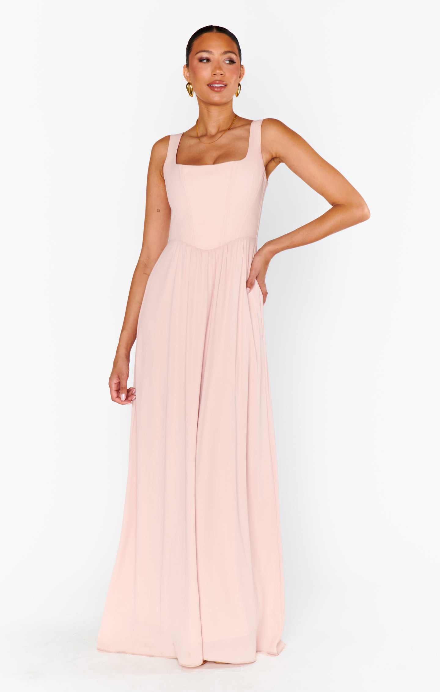 Elegant Corset Maxi Dress with Smocked Back | Nina in Dusty Blush