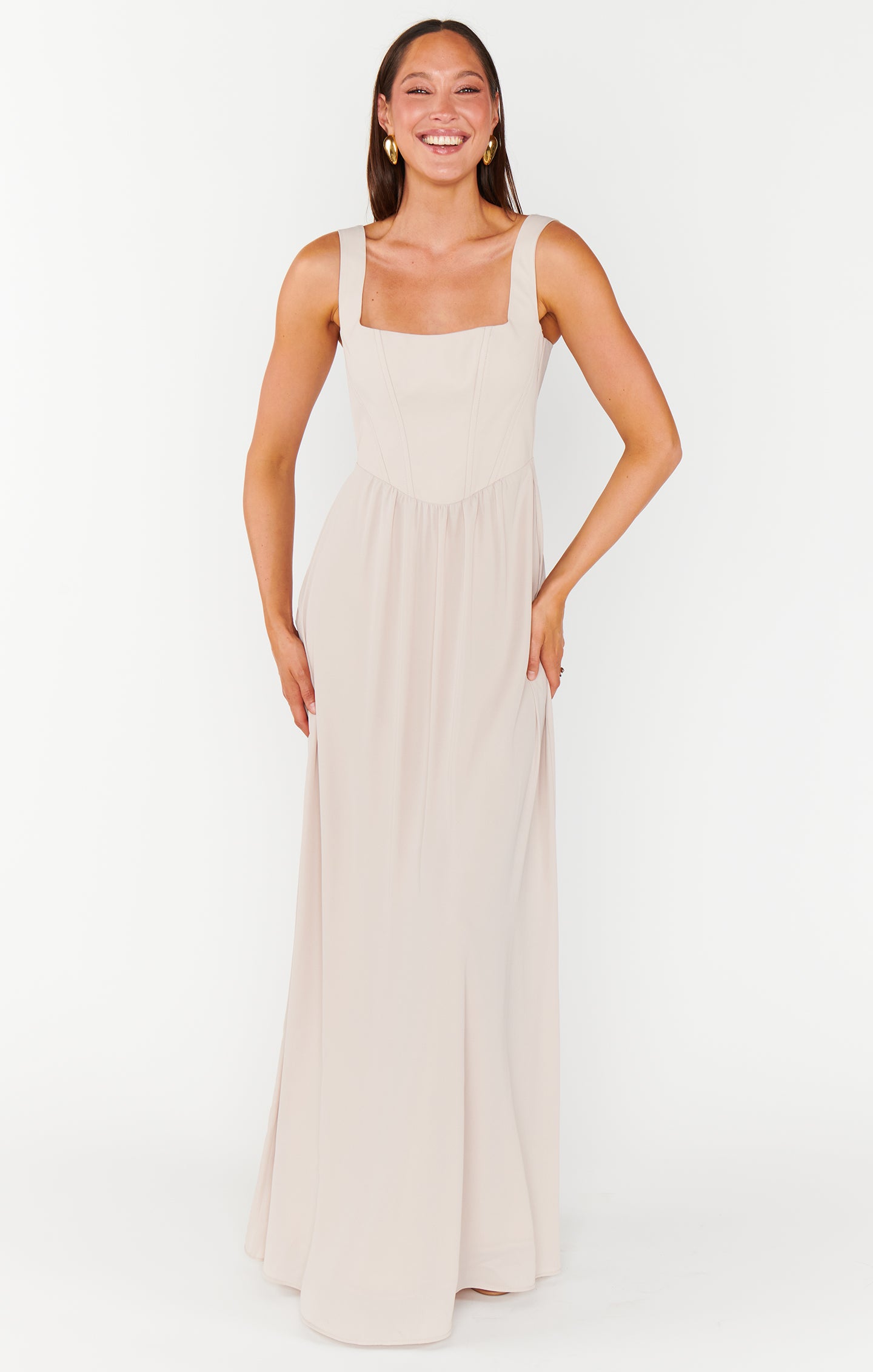 Elegant Corset Maxi Dress with Smocked Back | Nina