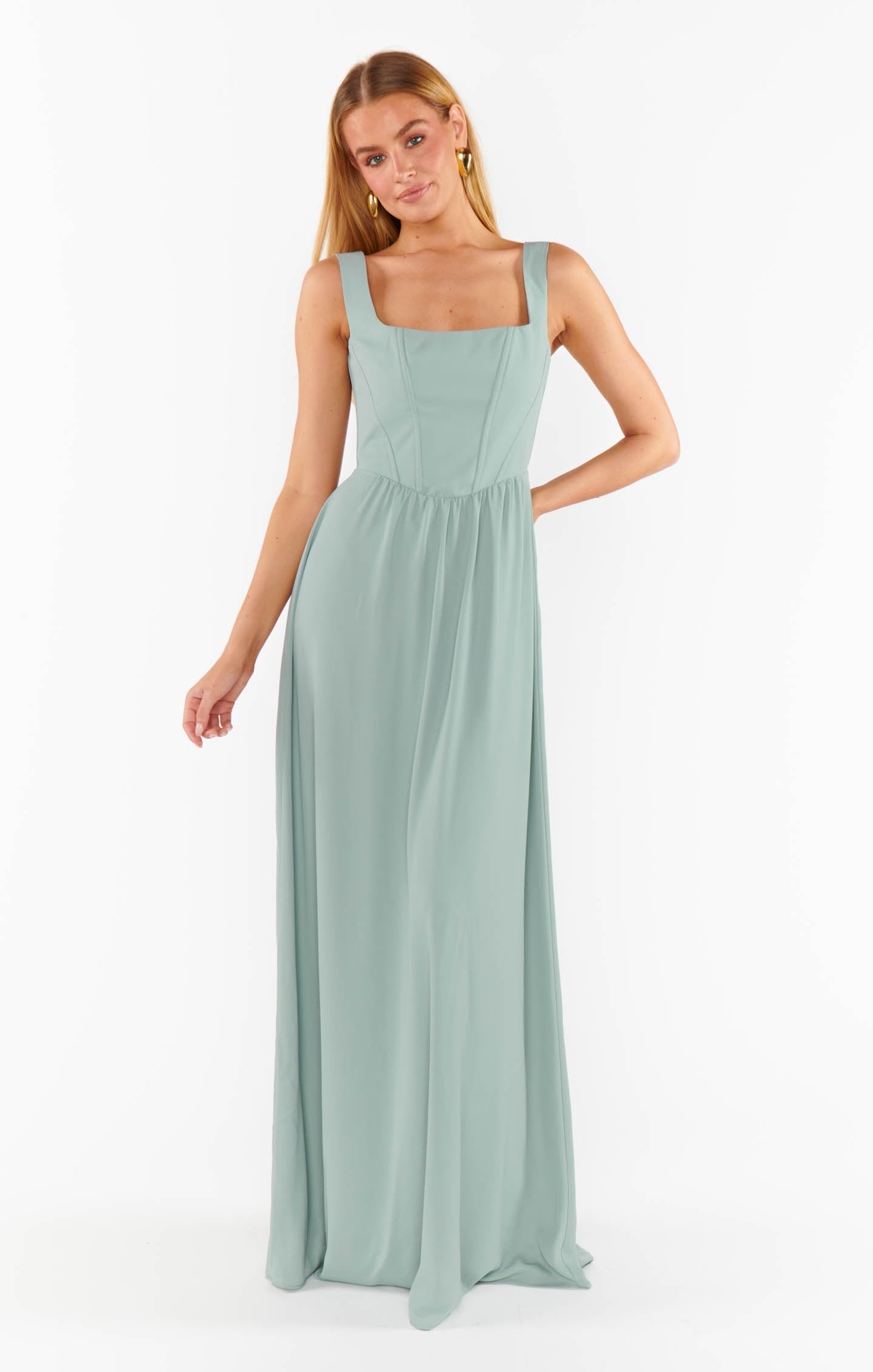 Elegant Corset Maxi Dress with Smocked Back | Nina Silver Sage