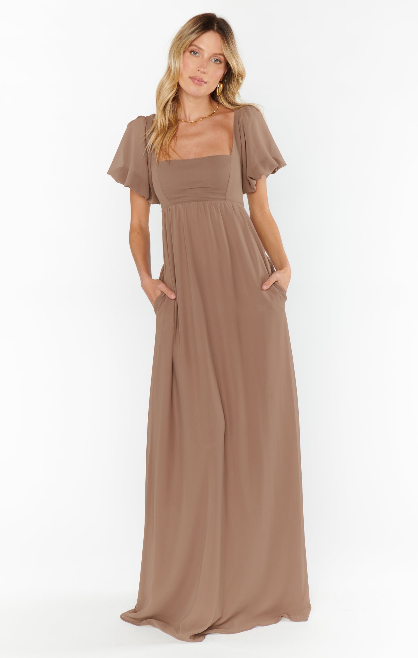 Flowy Smocked Maxi Dress with Square Neckline | Nora Dune Chiffon
