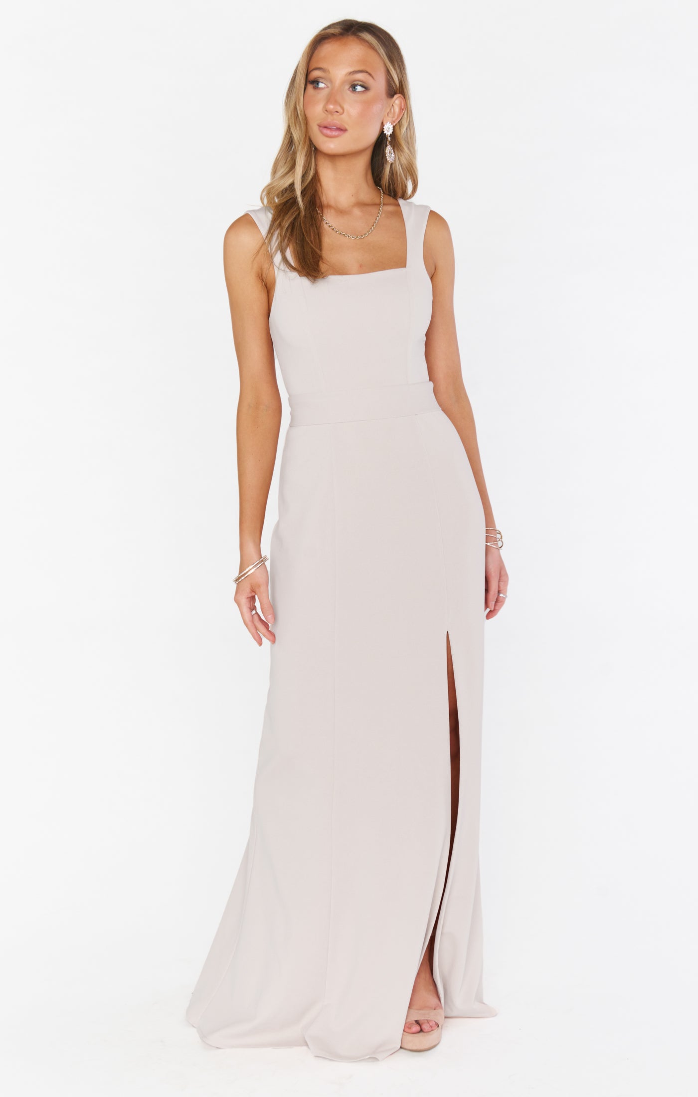 Form-Fitting Stretch Maxi Gown with Side Slit & Detachable Sash | Paris Gown