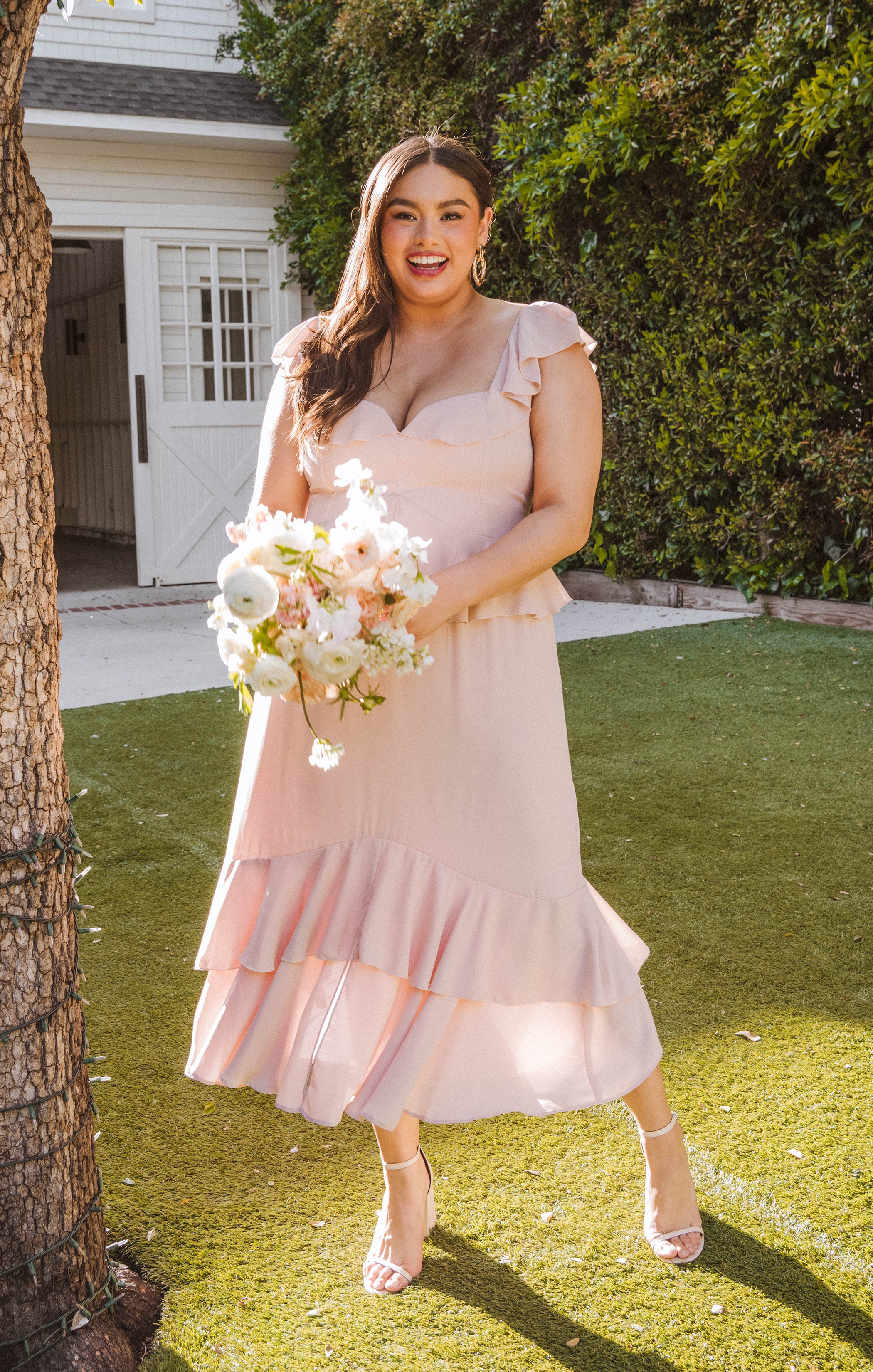 Ruffled Tiered Midi Dress with Flutter Sleeves | Reese