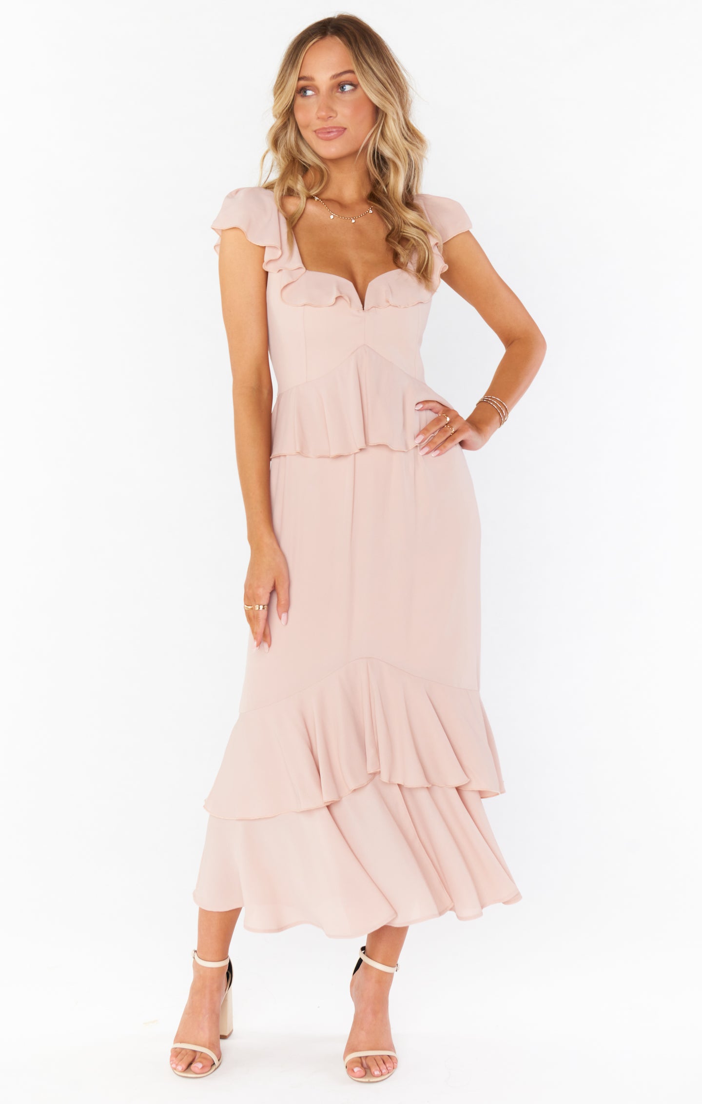 Ruffled Tiered Midi Dress with Flutter Sleeves | Reese
