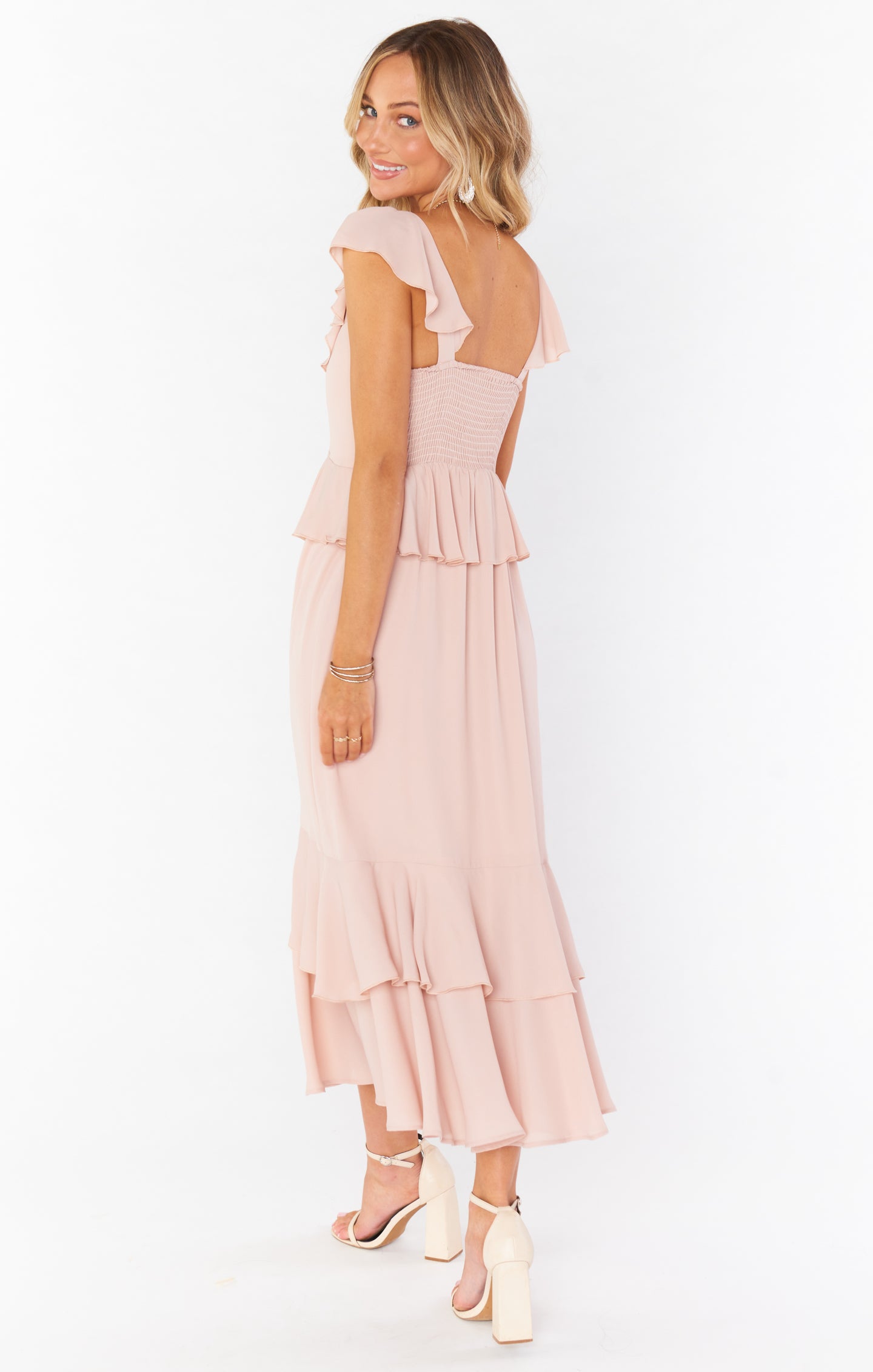 Ruffled Tiered Midi Dress with Flutter Sleeves | Reese