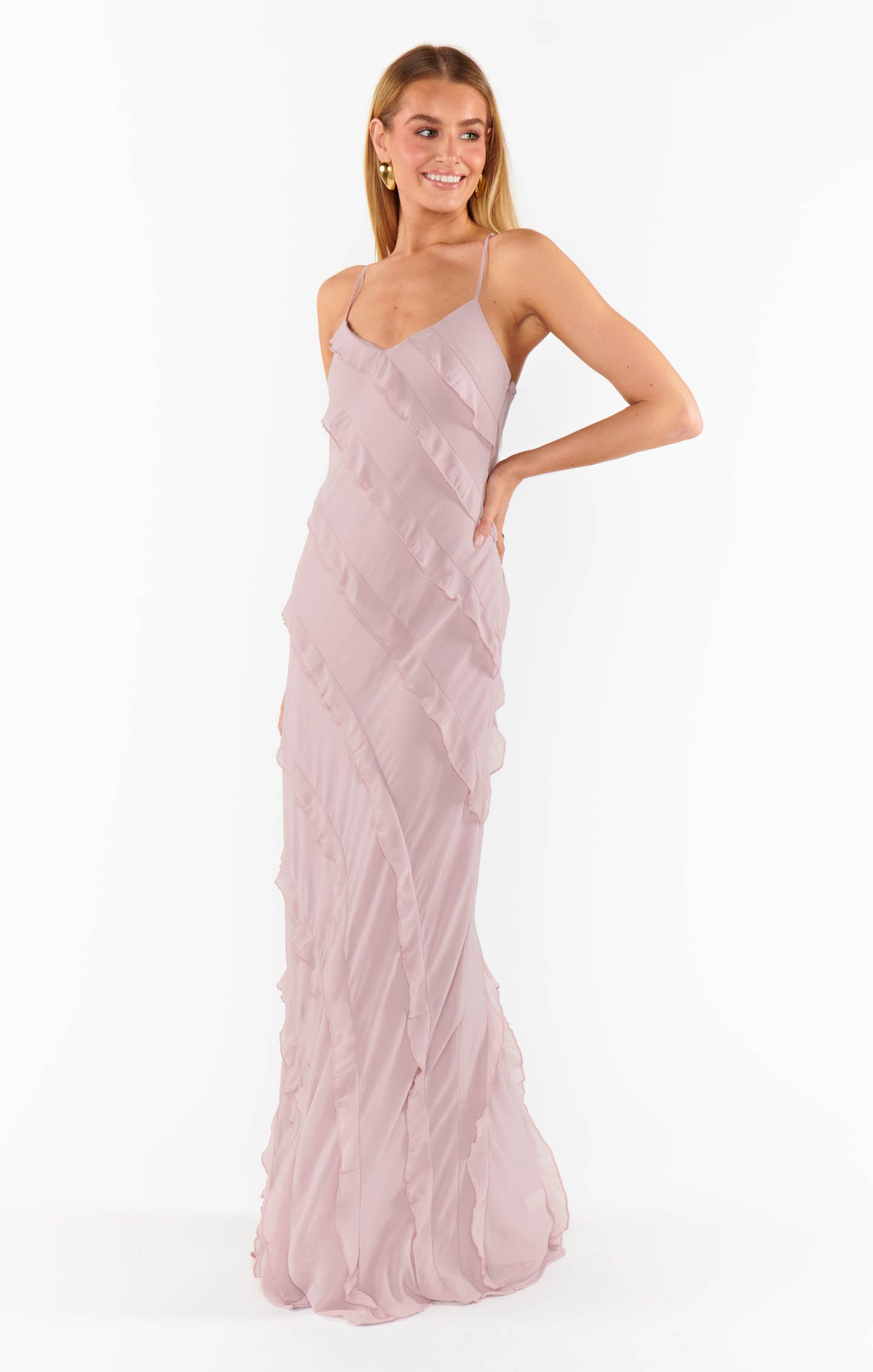 Floor Length Ruffle Chiffon Dress for Bridesmaids & Formal Events | Romance