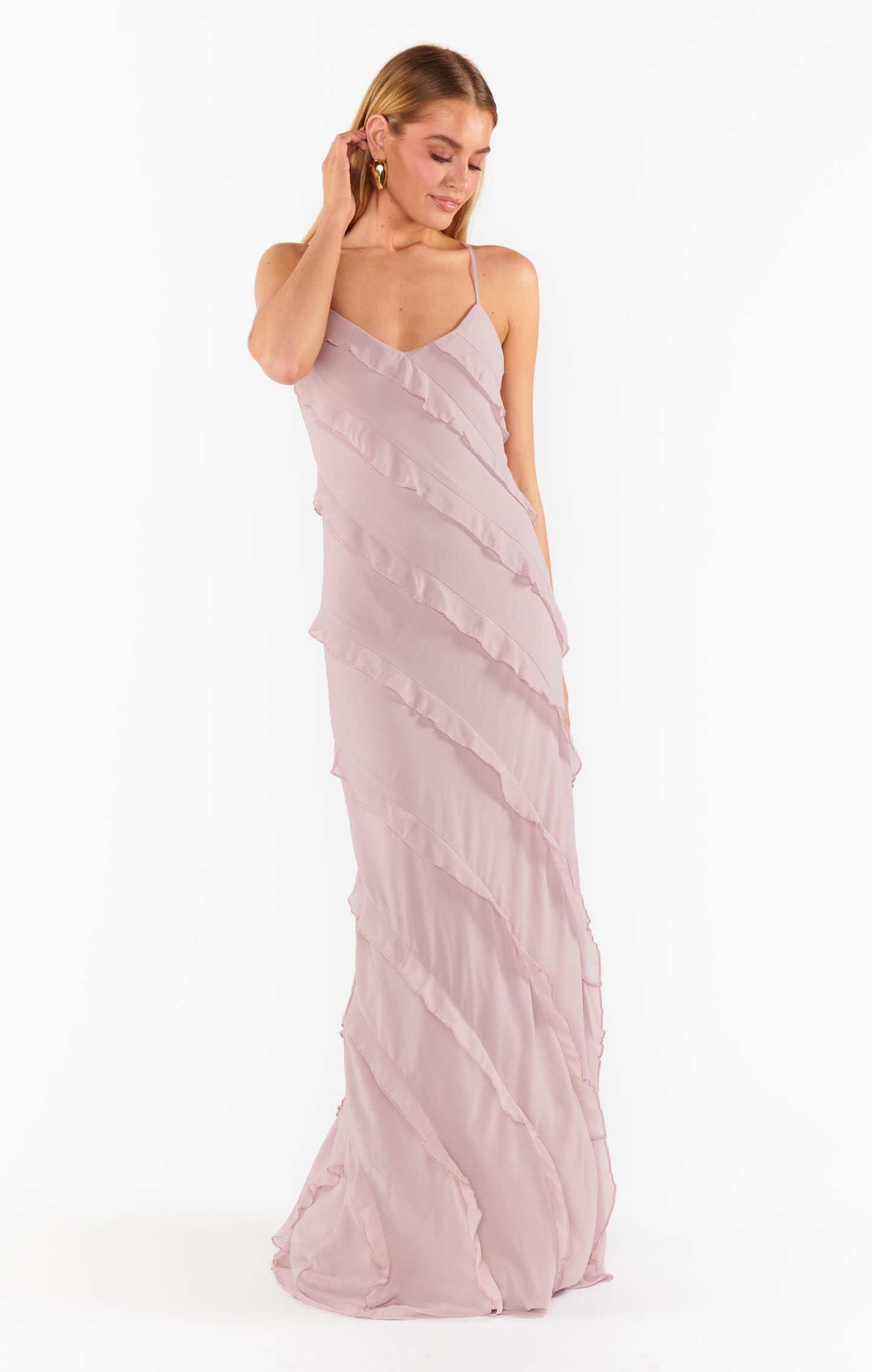 Floor Length Ruffle Chiffon Dress for Bridesmaids & Formal Events | Romance