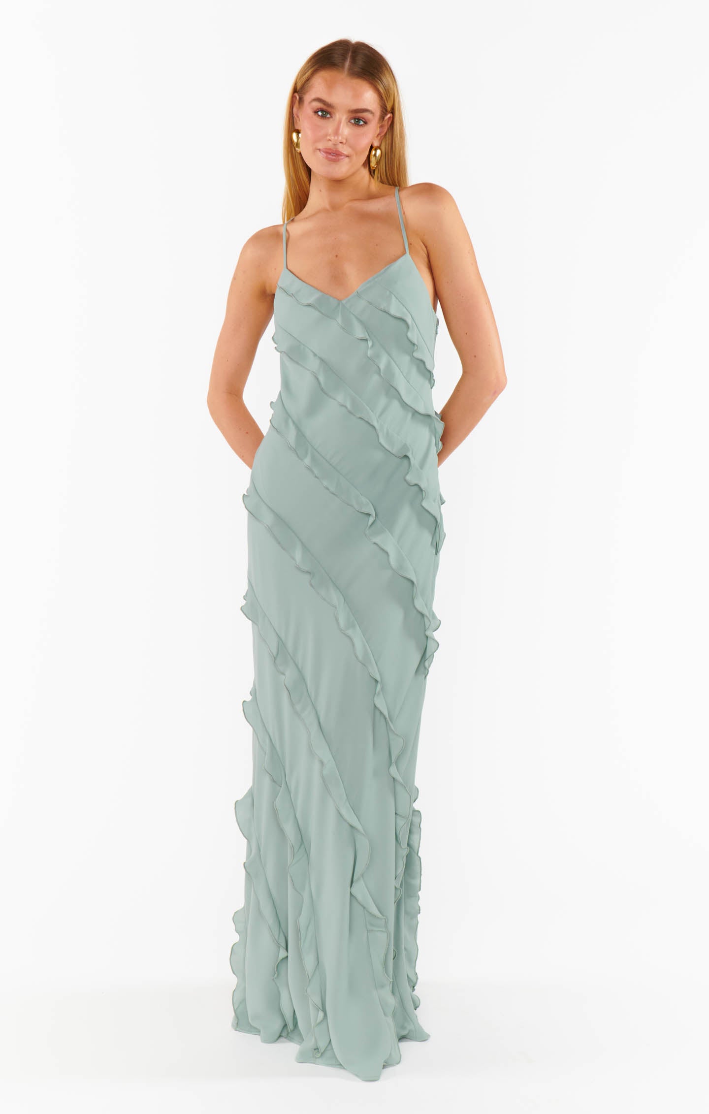 Floor Length Ruffle Slip Dress for Bridesmaids & Weddings | Silver Sage