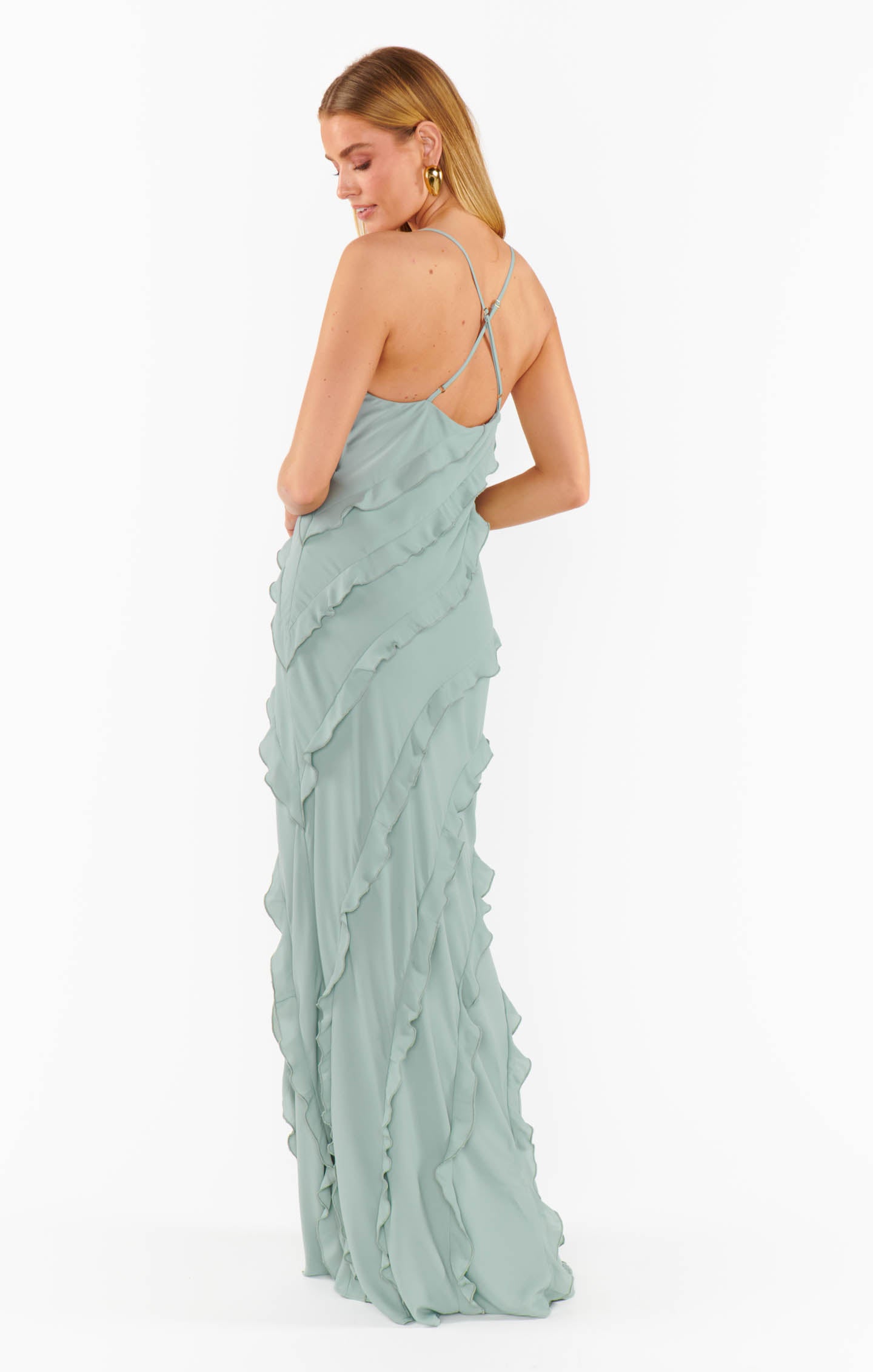 Floor Length Ruffle Slip Dress for Bridesmaids & Weddings | Silver Sage