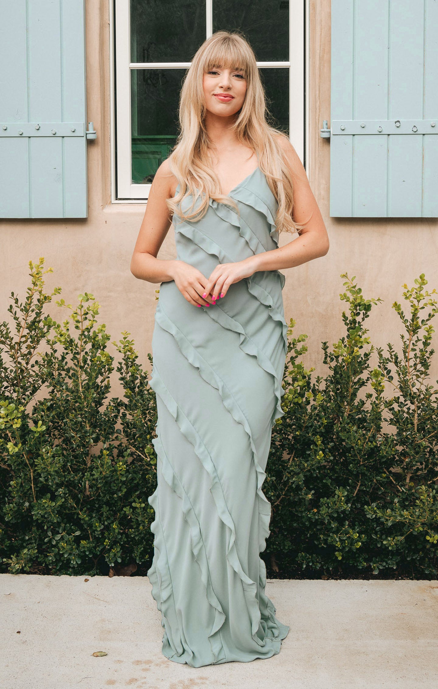 Floor Length Ruffle Slip Dress for Bridesmaids & Weddings | Silver Sage