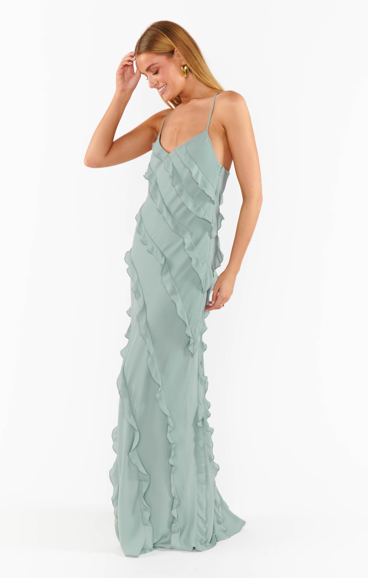 Floor Length Ruffle Slip Dress for Bridesmaids & Weddings | Silver Sage
