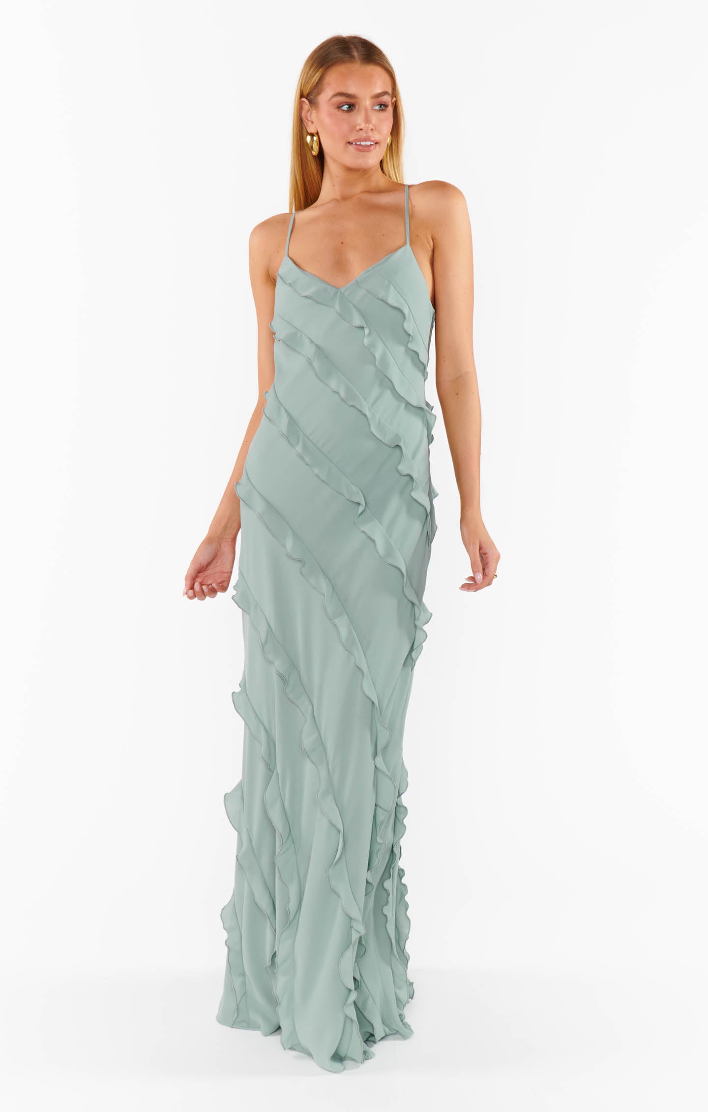 Floor Length Ruffle Slip Dress for Bridesmaids & Weddings | Silver Sage