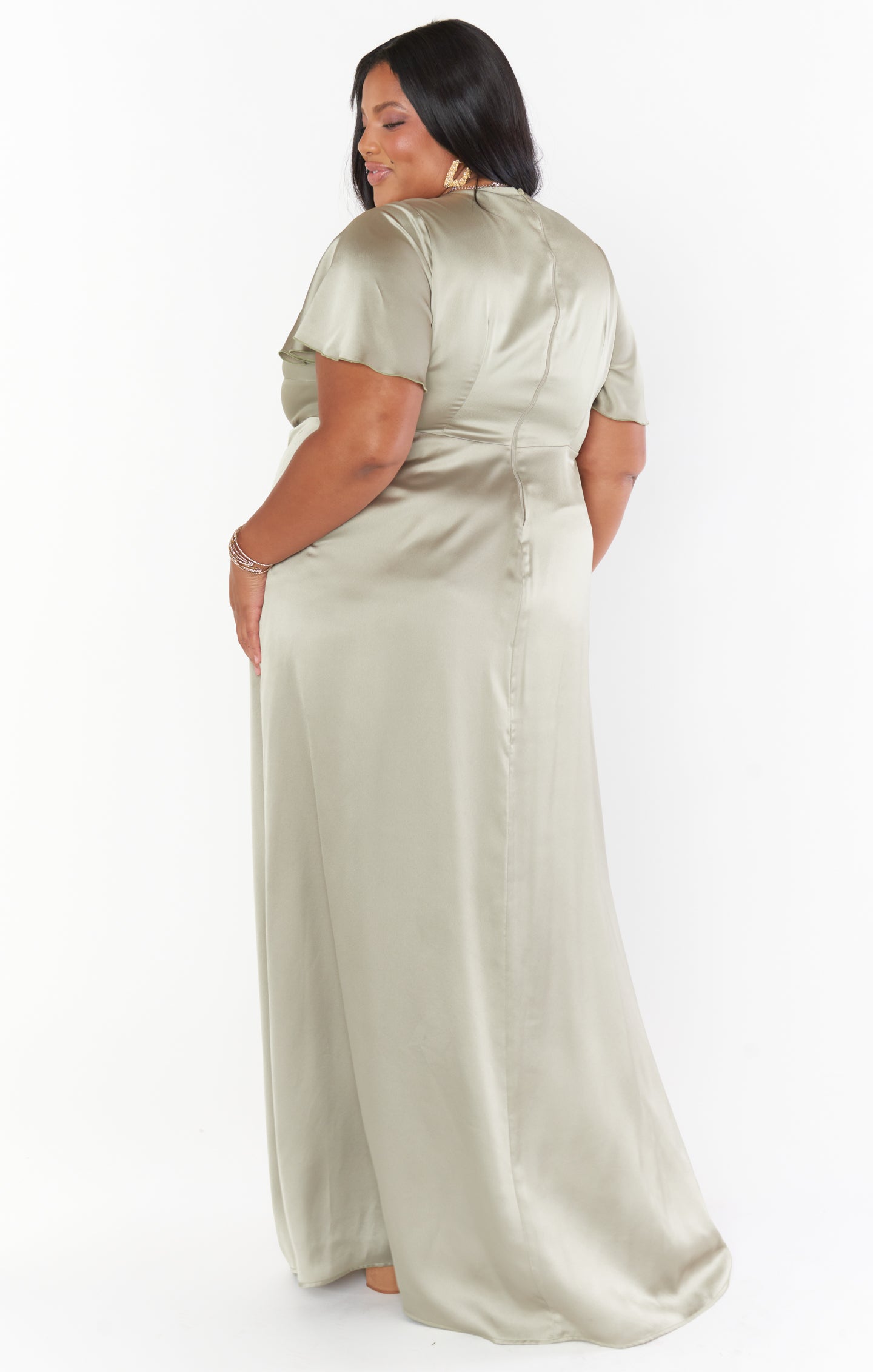 Moss Green Luxe Satin Gown with Empire Waist & Twist Detail | Rome Twist
