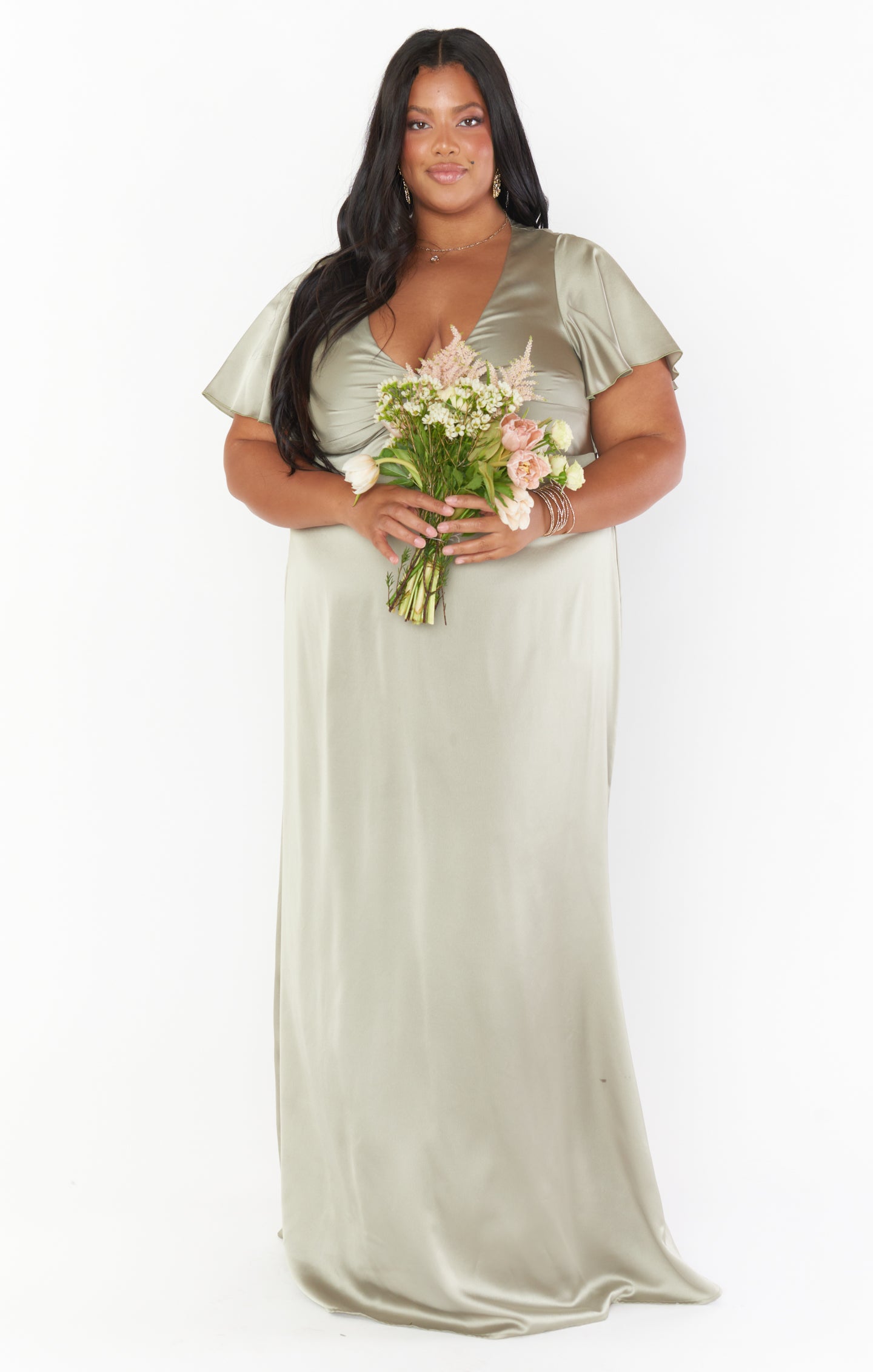 Moss Green Luxe Satin Gown with Empire Waist & Twist Detail | Rome Twist