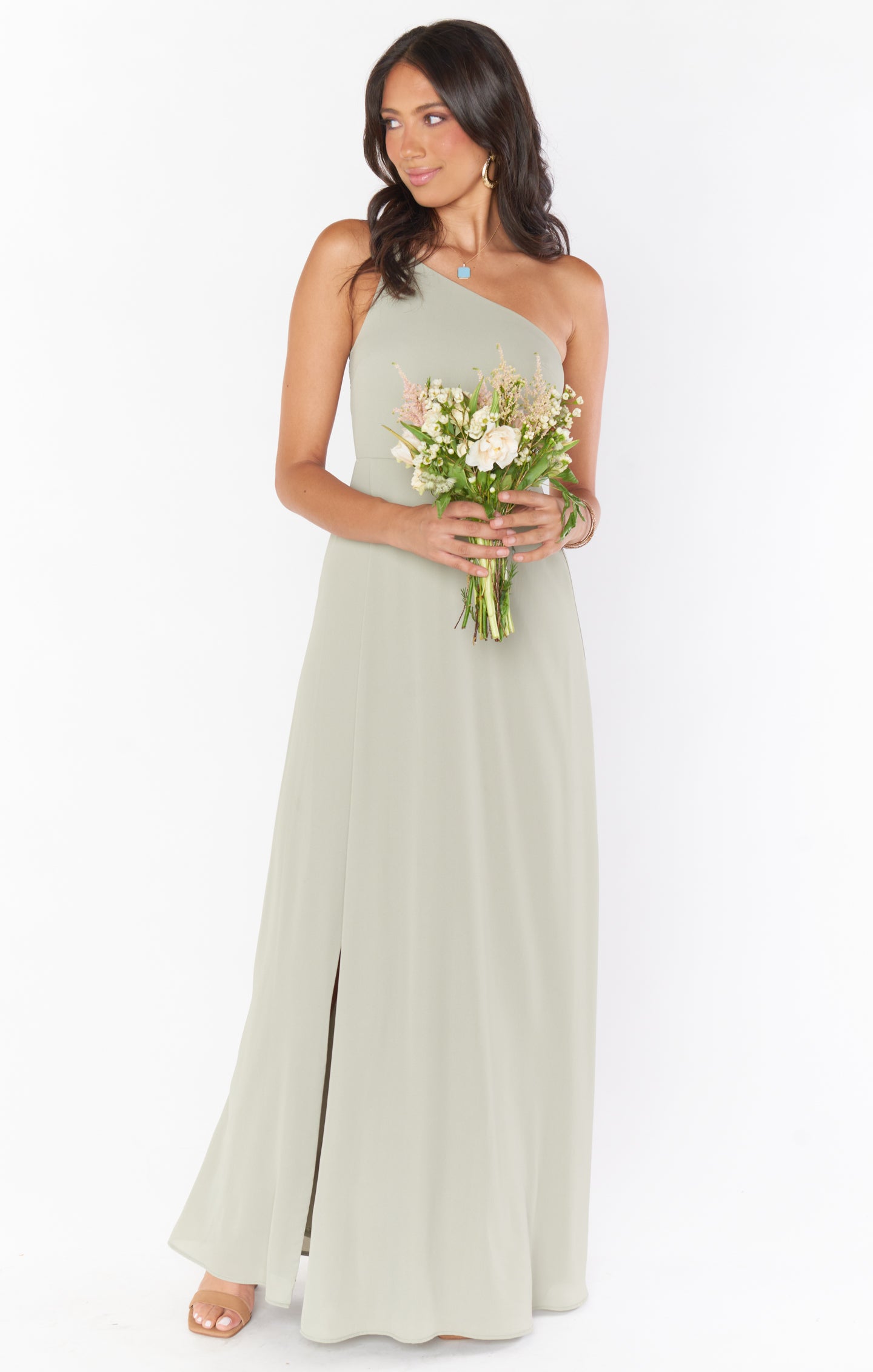 One Shoulder Maxi Dress with Slit | Moss Green Shannon