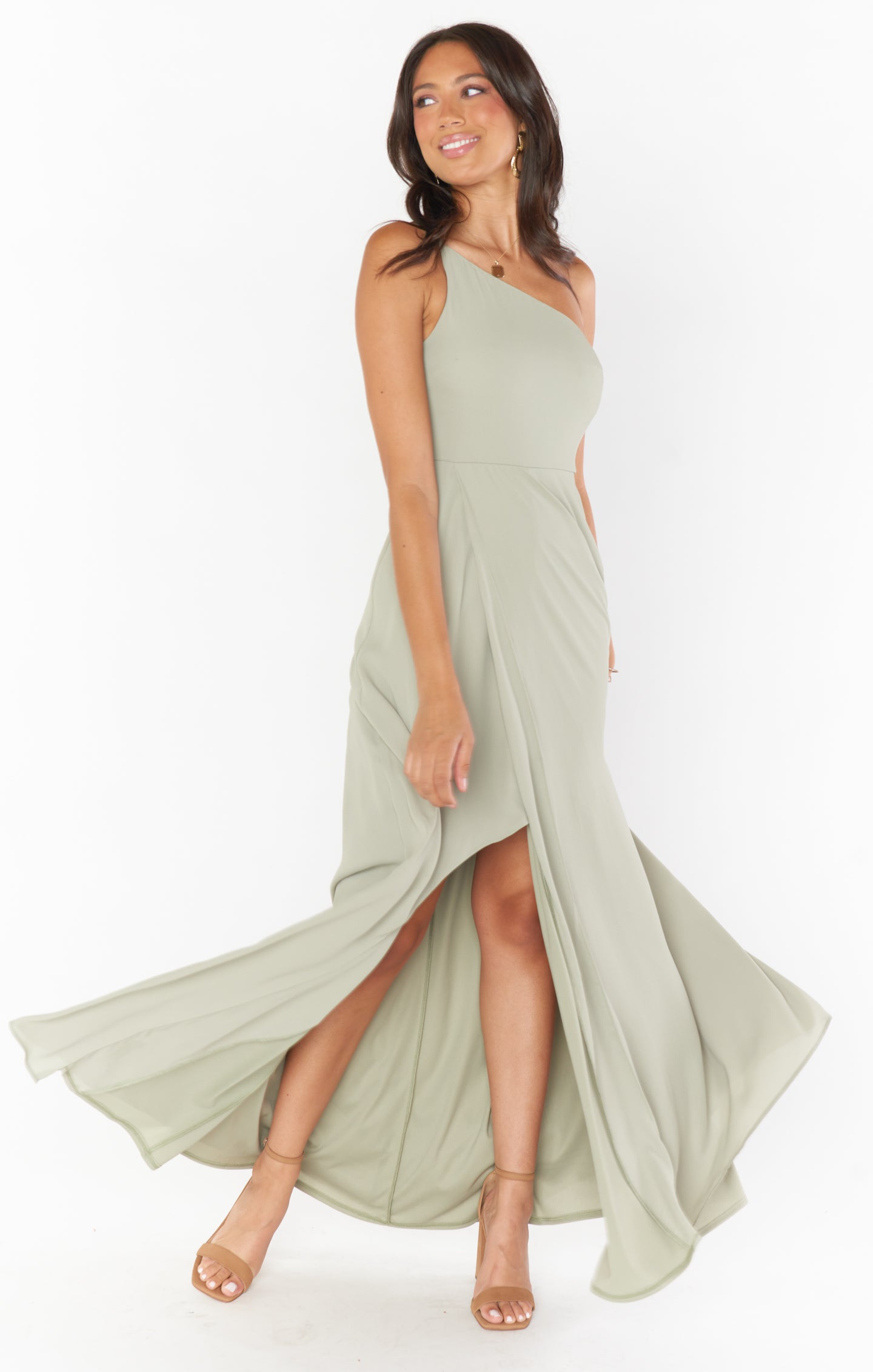 One Shoulder Maxi Dress with Slit | Moss Green Shannon