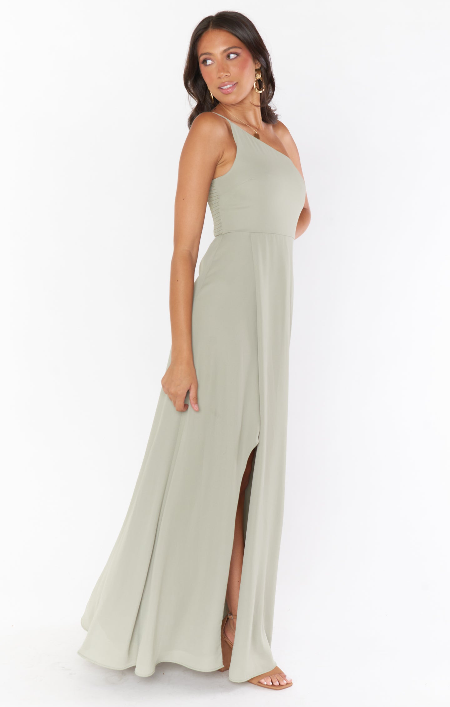 One Shoulder Maxi Dress with Slit | Moss Green Shannon