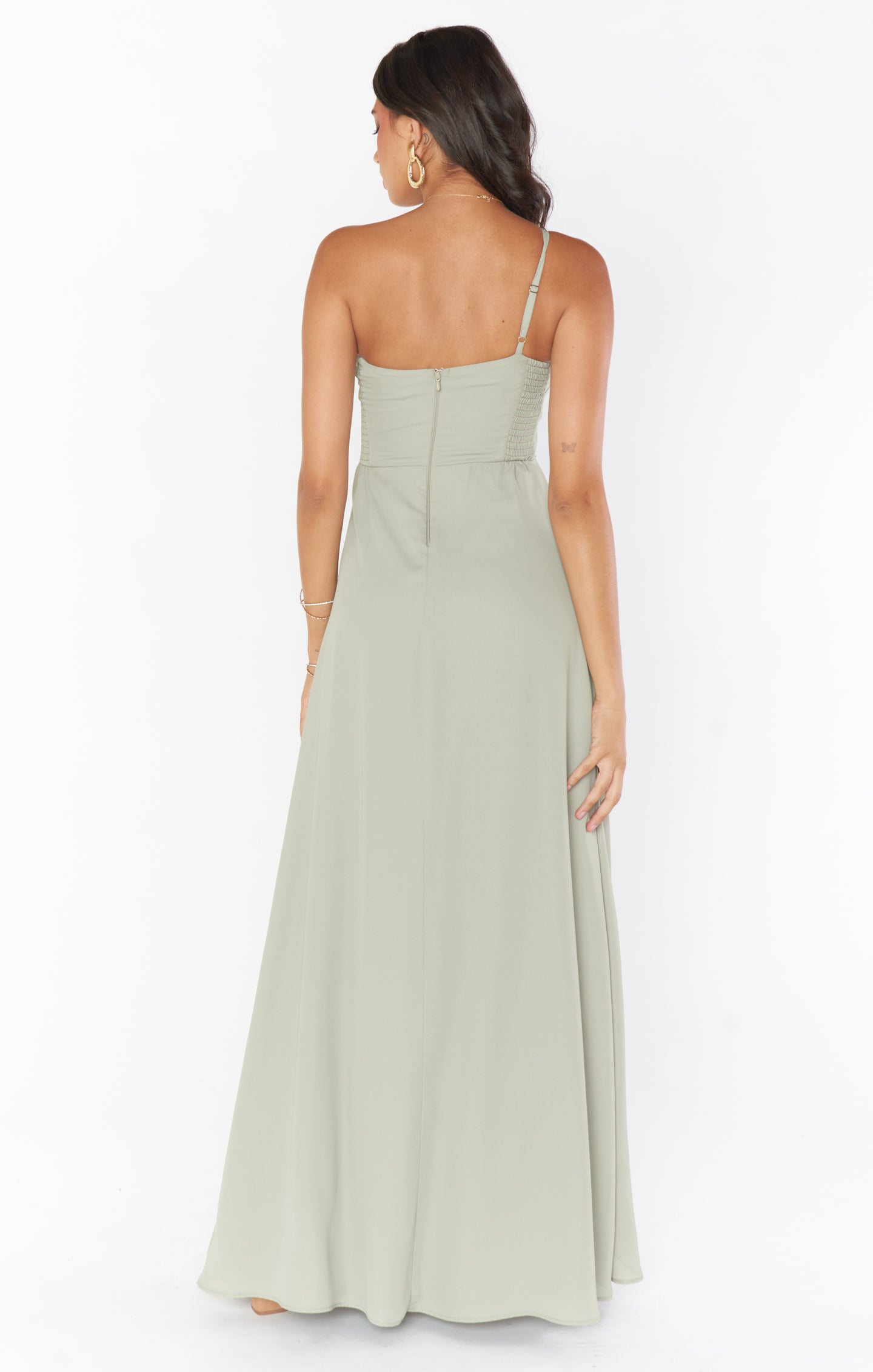 One Shoulder Maxi Dress with Slit | Moss Green Shannon