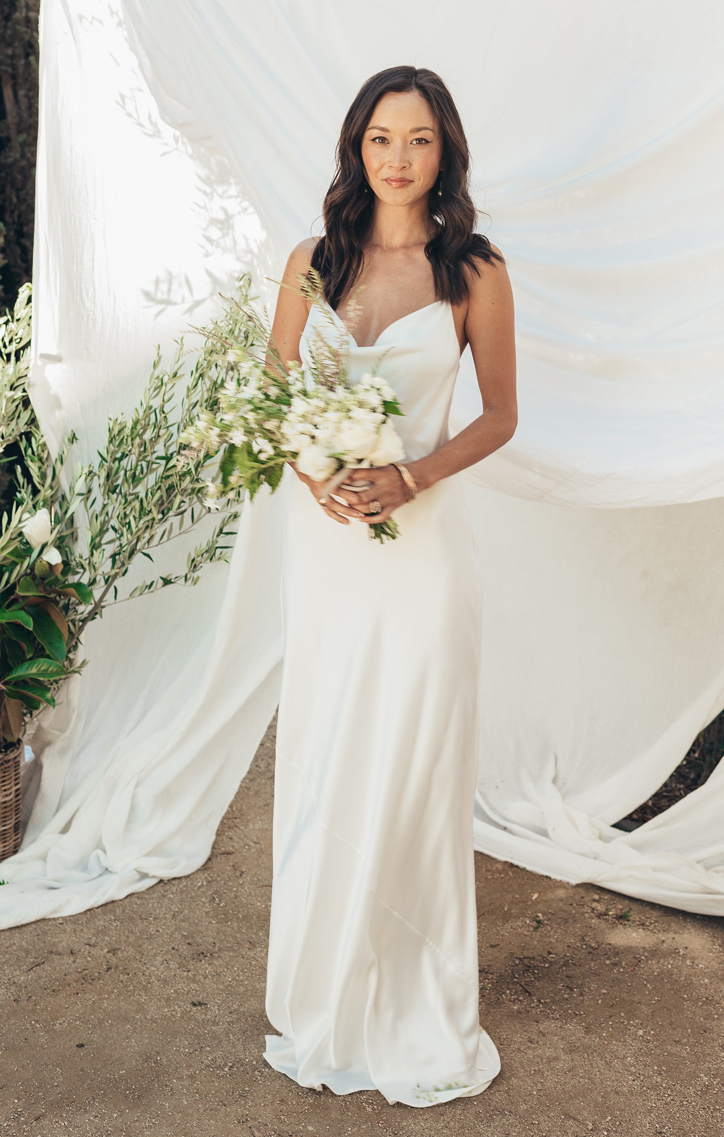 Floor Length Slip Dress with Cowl Neckline | Tuscany Maxi Ivory Satin