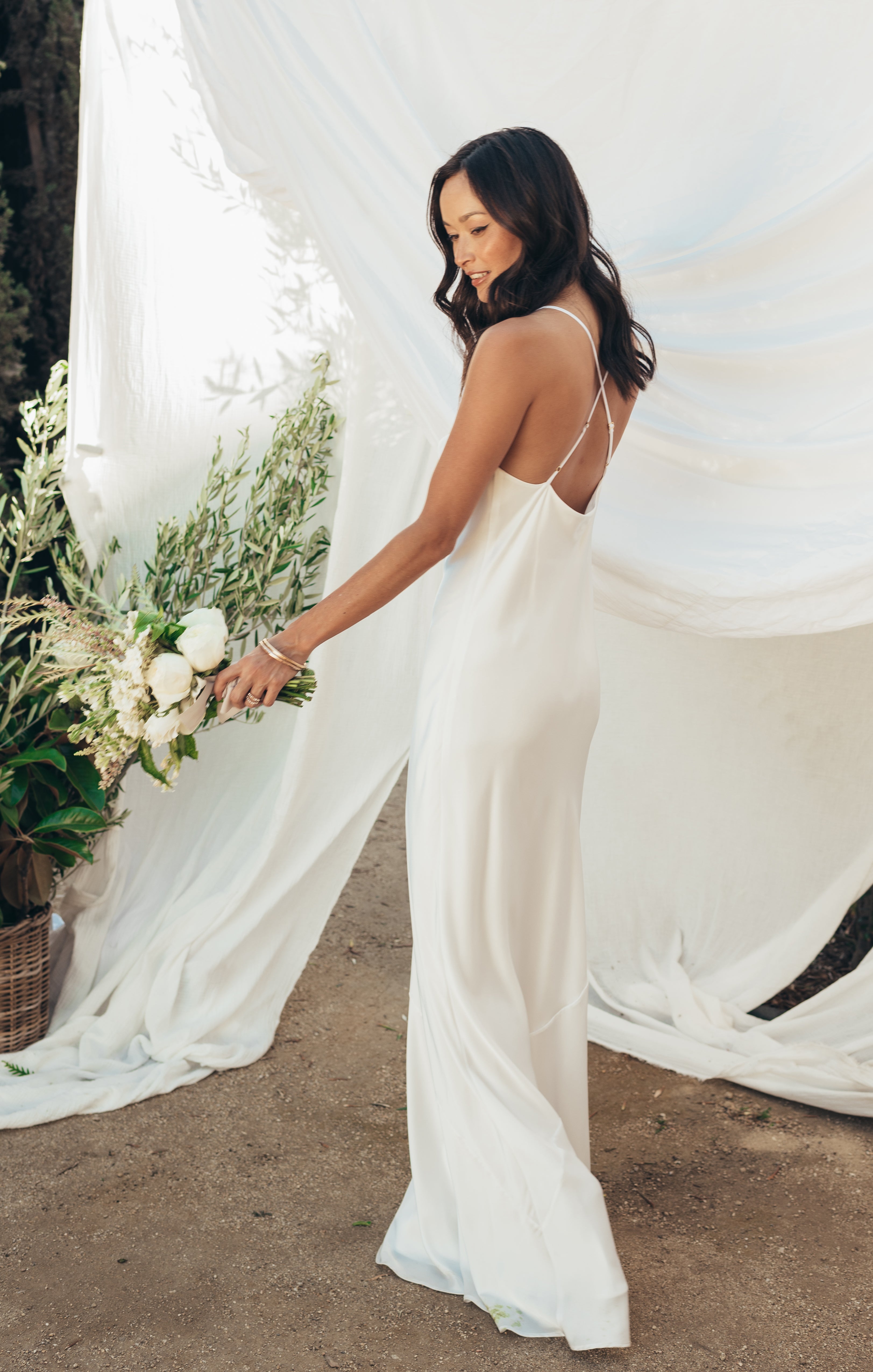 Floor Length Slip Dress with Cowl Neckline | Tuscany Maxi Ivory Satin