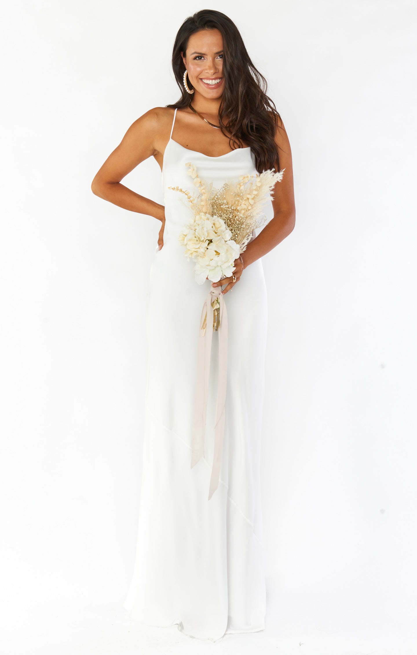 Floor Length Slip Dress with Cowl Neckline | Tuscany Maxi Ivory Satin