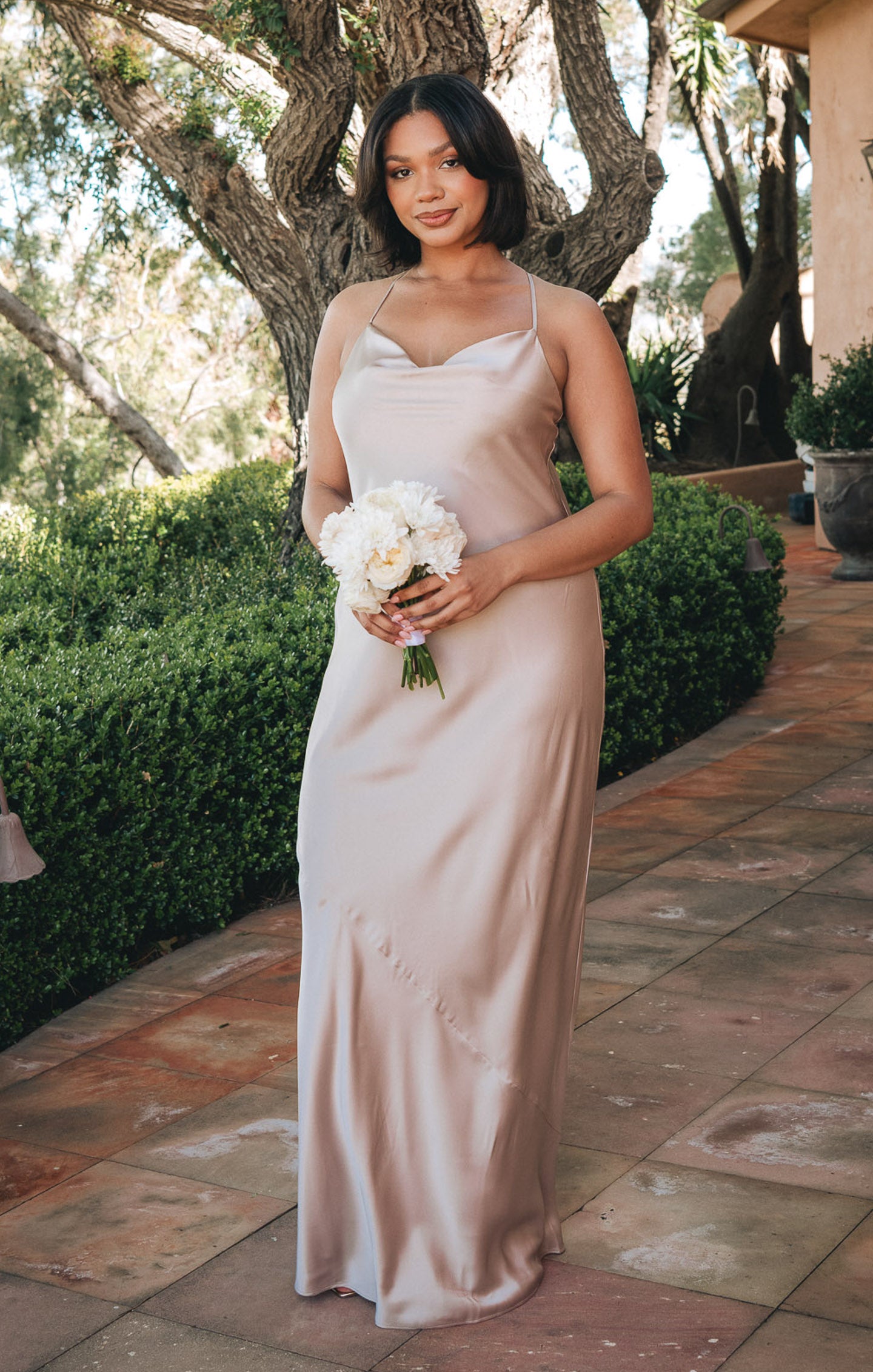 Floor-Length Satin Slip Dress with Cowl Neckline | Tuscany Maxi