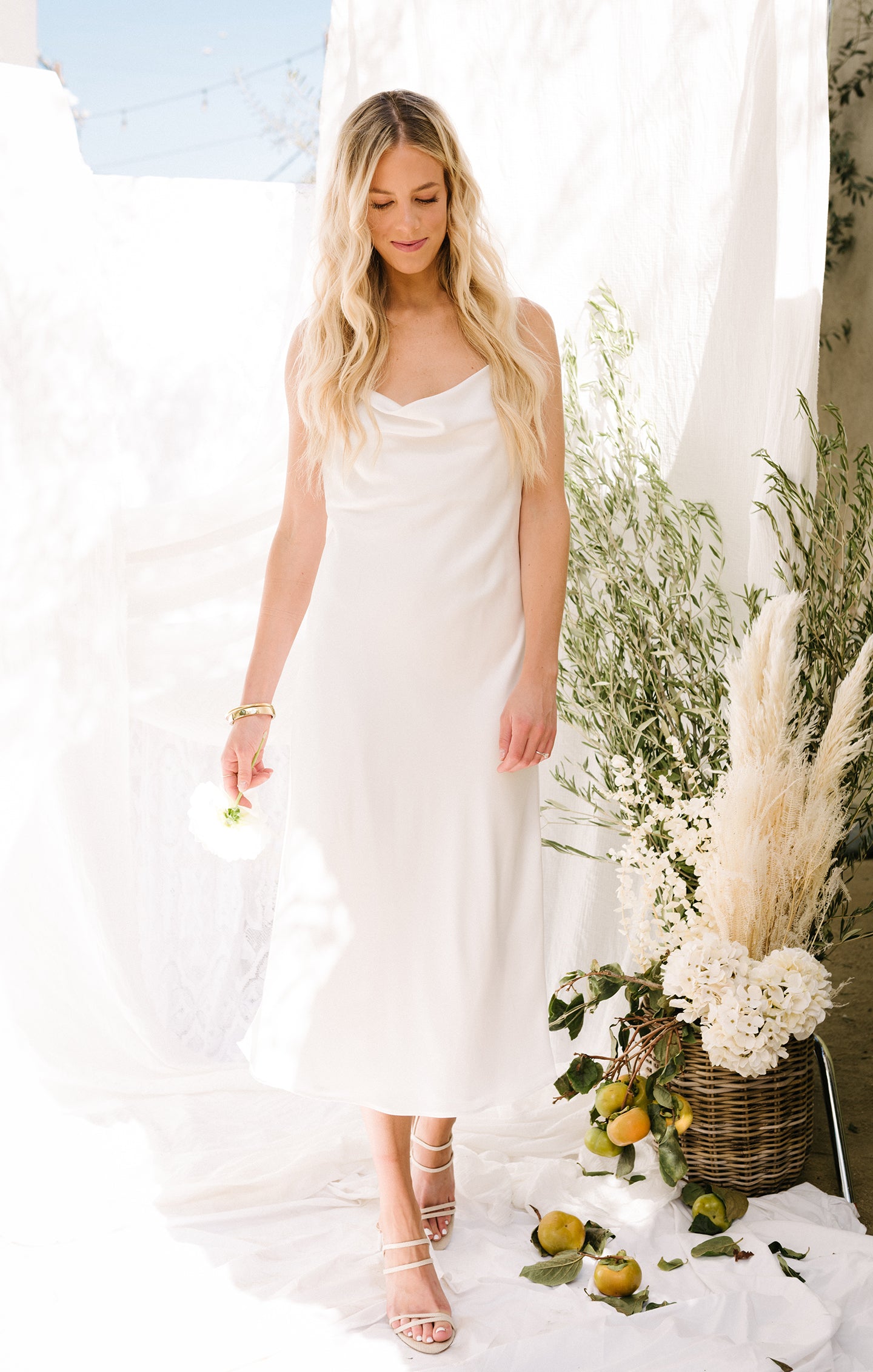 Silk Cowl Neck Dress with Adjustable Straps | Verona Ivory Luxe Satin