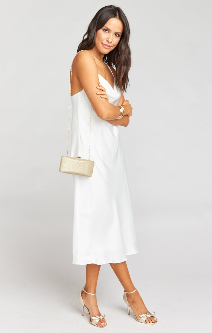 Silk Cowl Neck Dress with Adjustable Straps | Verona Ivory Luxe Satin