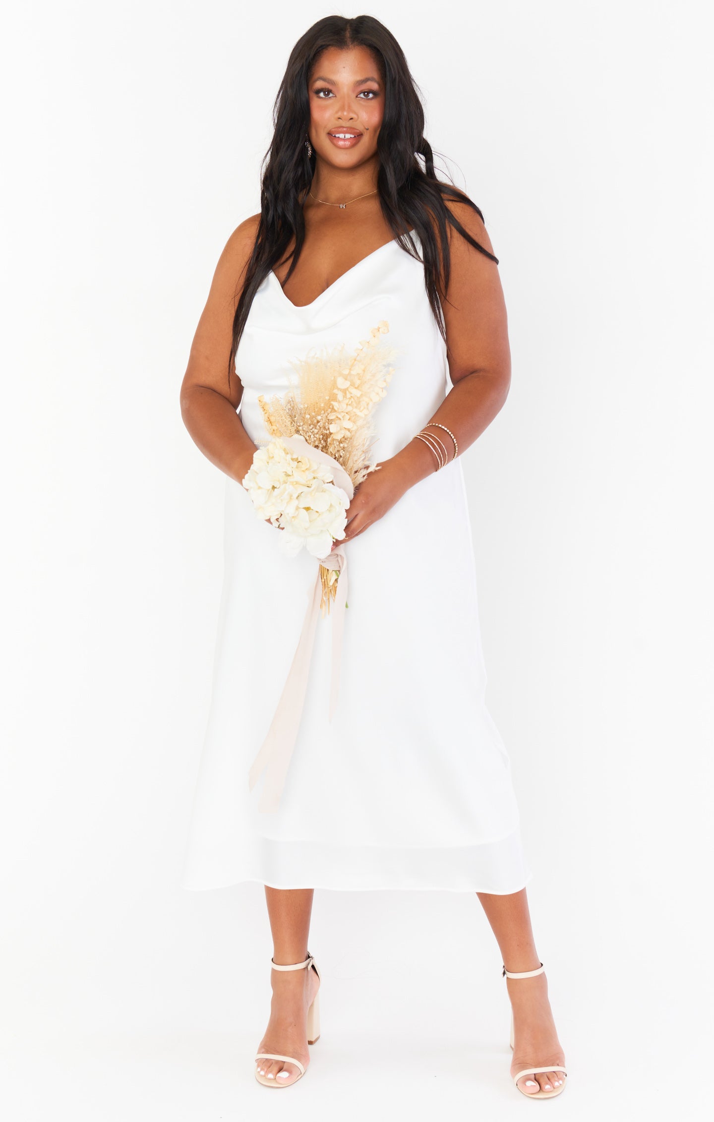 Silk Cowl Neck Dress with Adjustable Straps | Verona Ivory Luxe Satin
