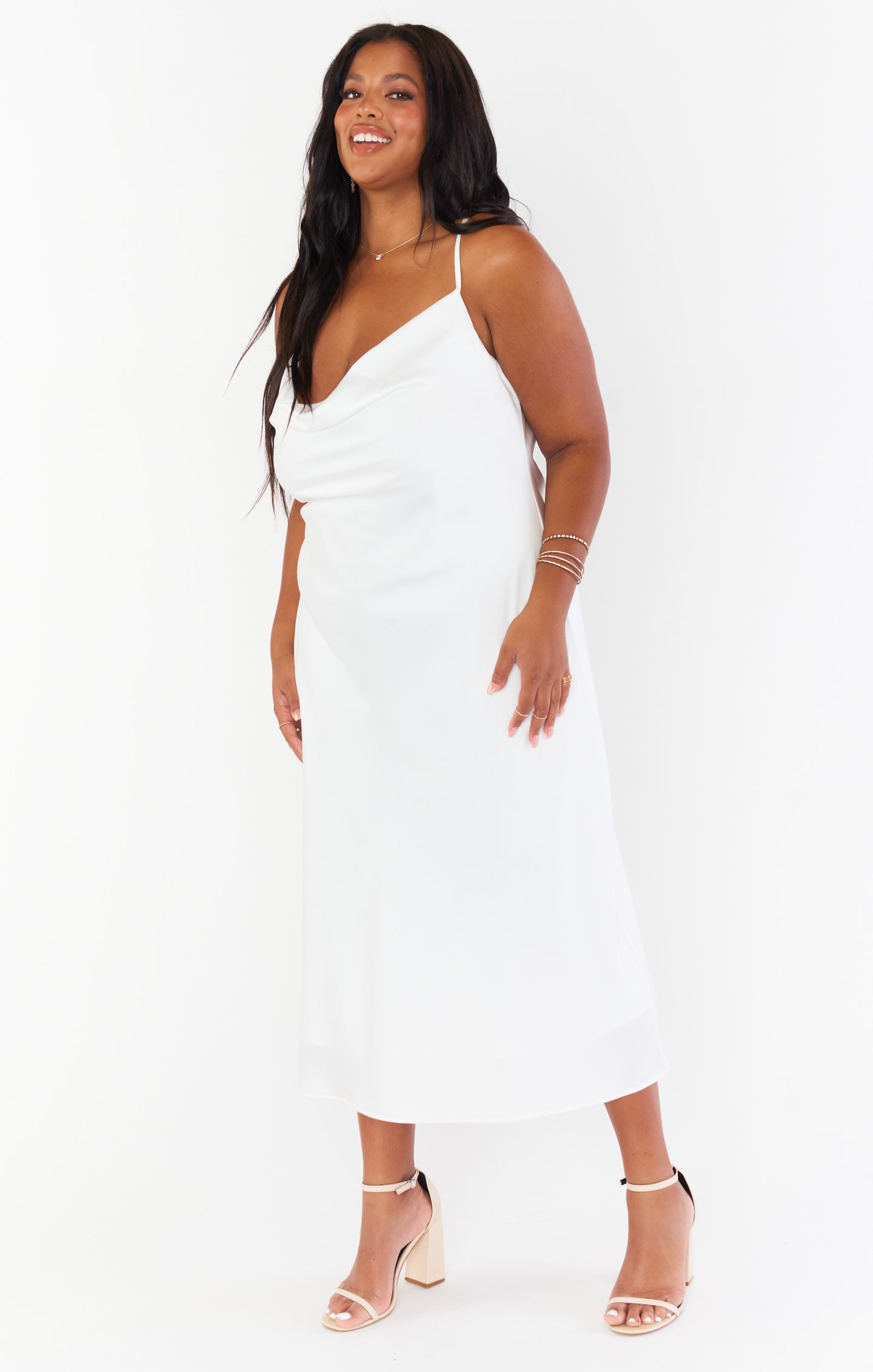 Silk Cowl Neck Dress with Adjustable Straps | Verona Ivory Luxe Satin