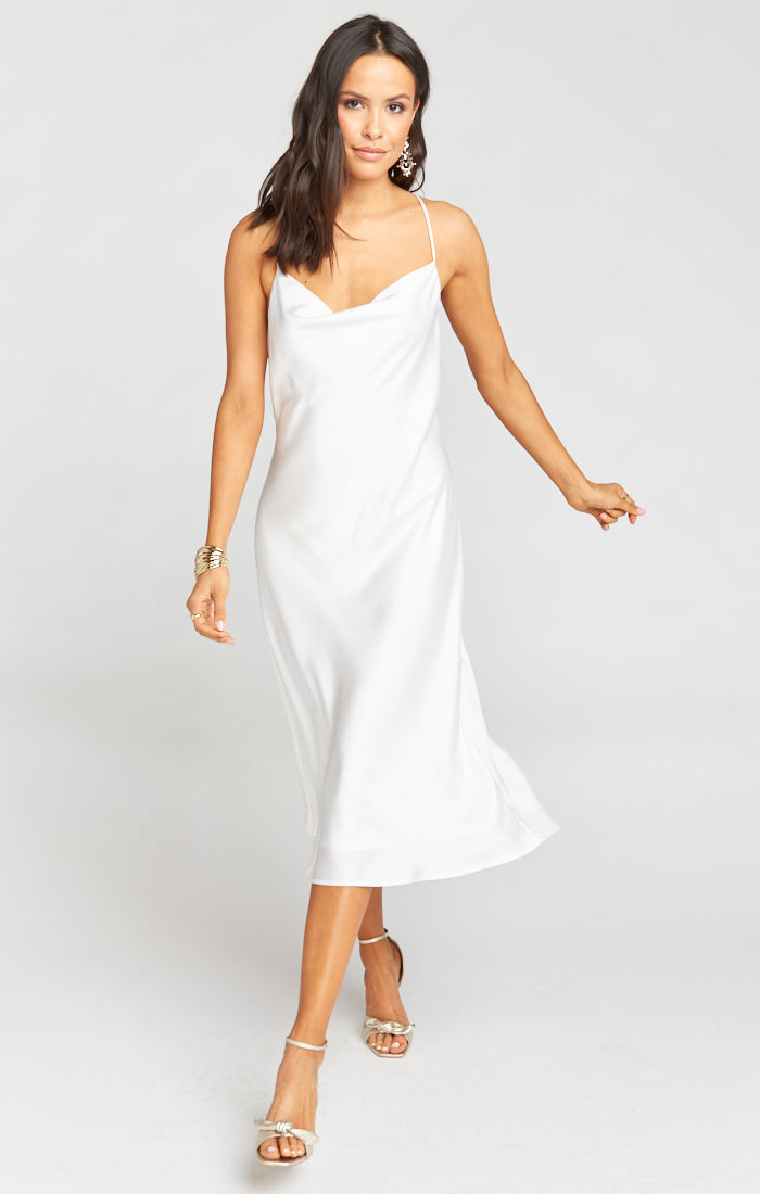 Silk Cowl Neck Dress with Adjustable Straps | Verona Ivory Luxe Satin