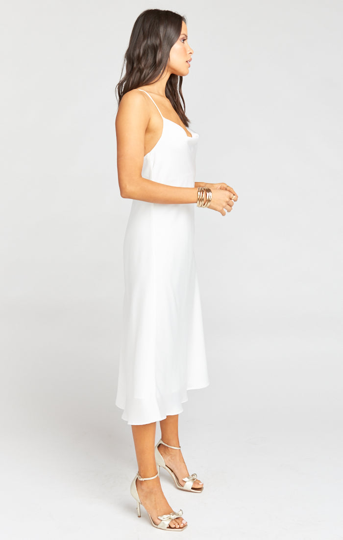Silk Cowl Neck Dress with Adjustable Straps | Verona Ivory Luxe Satin