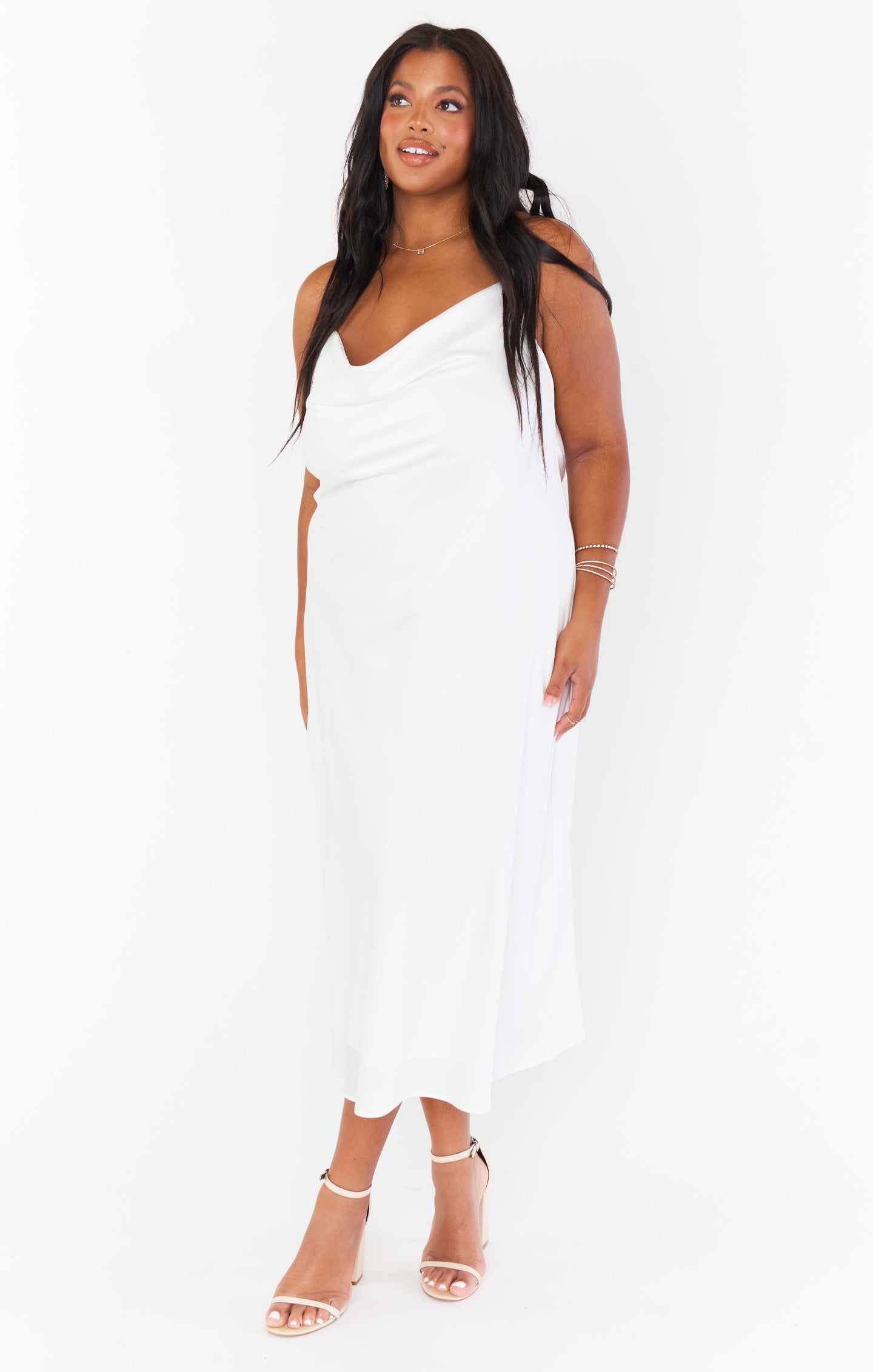 Silk Cowl Neck Dress with Adjustable Straps | Verona Ivory Luxe Satin