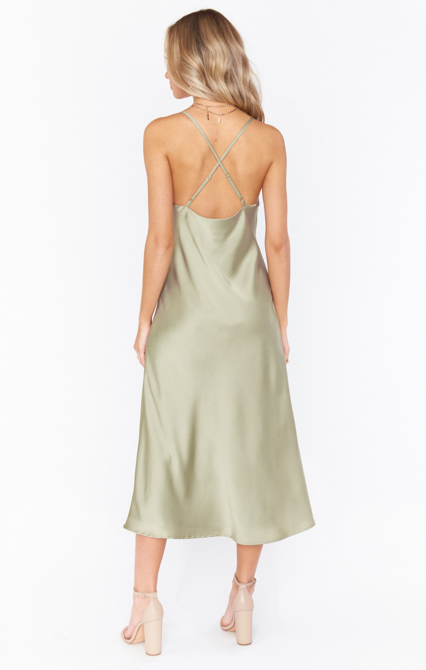 Silky Cowl Neck Dress with Adjustable Straps | Verona Moss Green