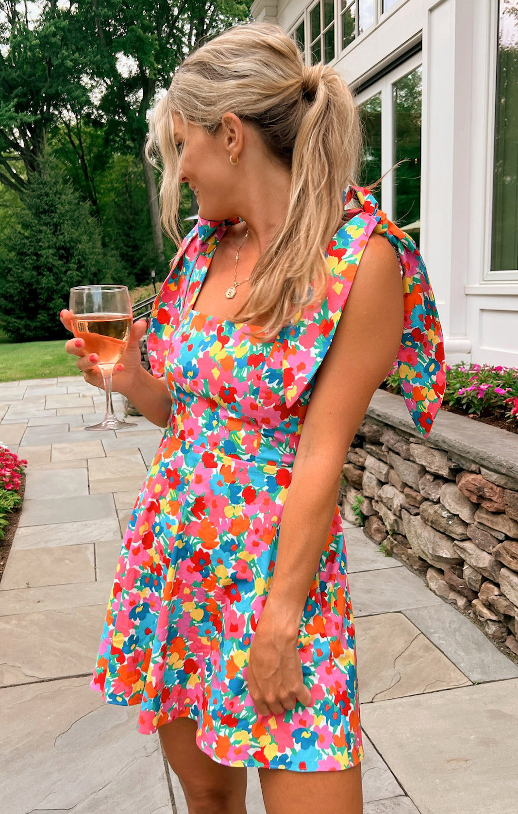 Floral Square Neck Mini Dress with Smocked Back | Claire