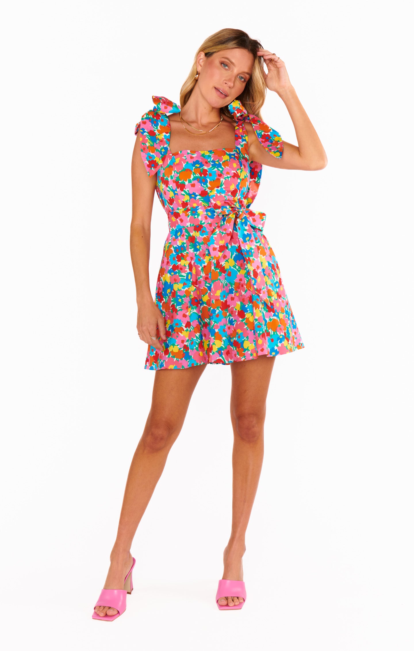 Floral Square Neck Mini Dress with Smocked Back | Claire