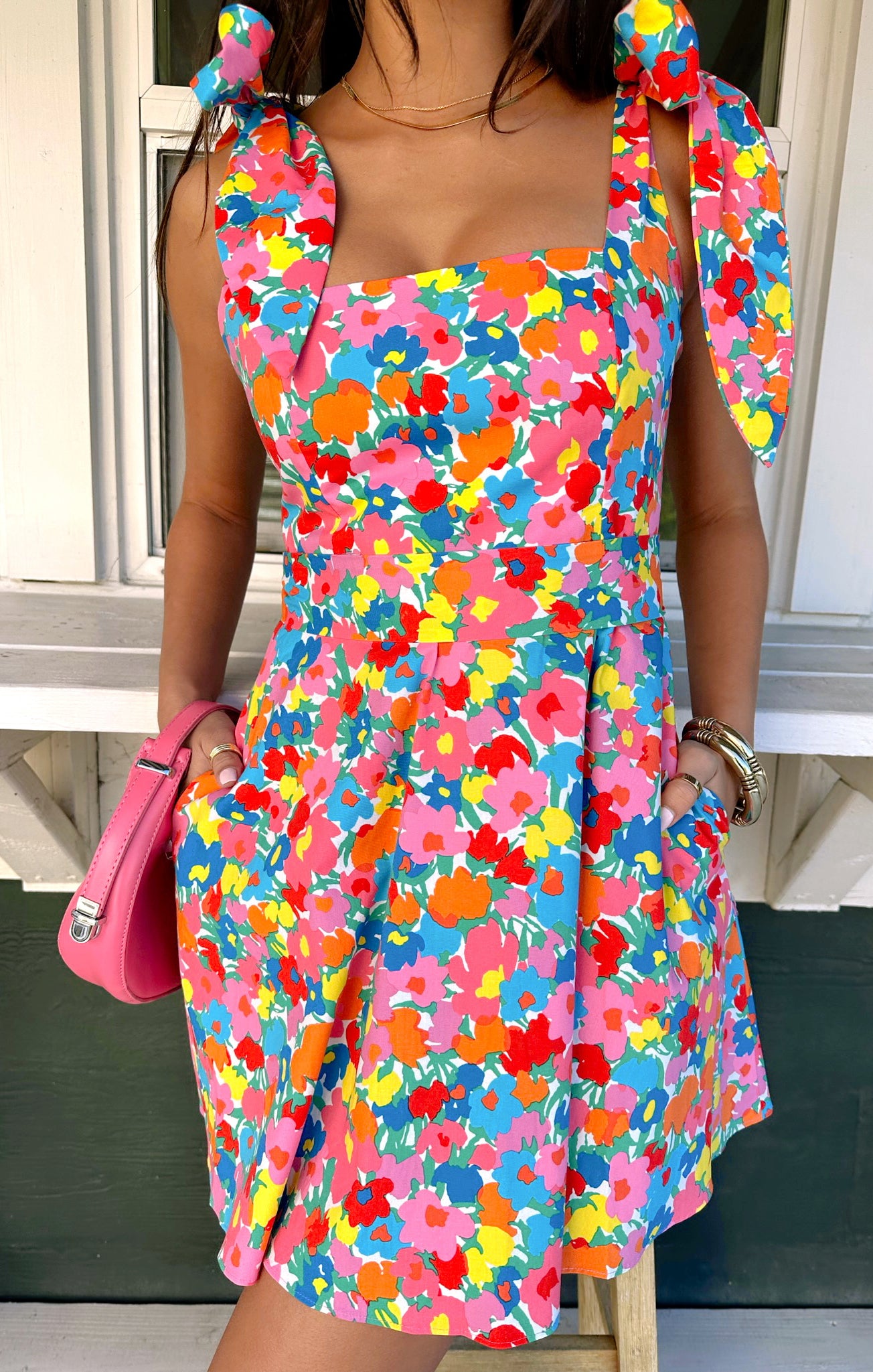 Floral Square Neck Mini Dress with Smocked Back | Claire