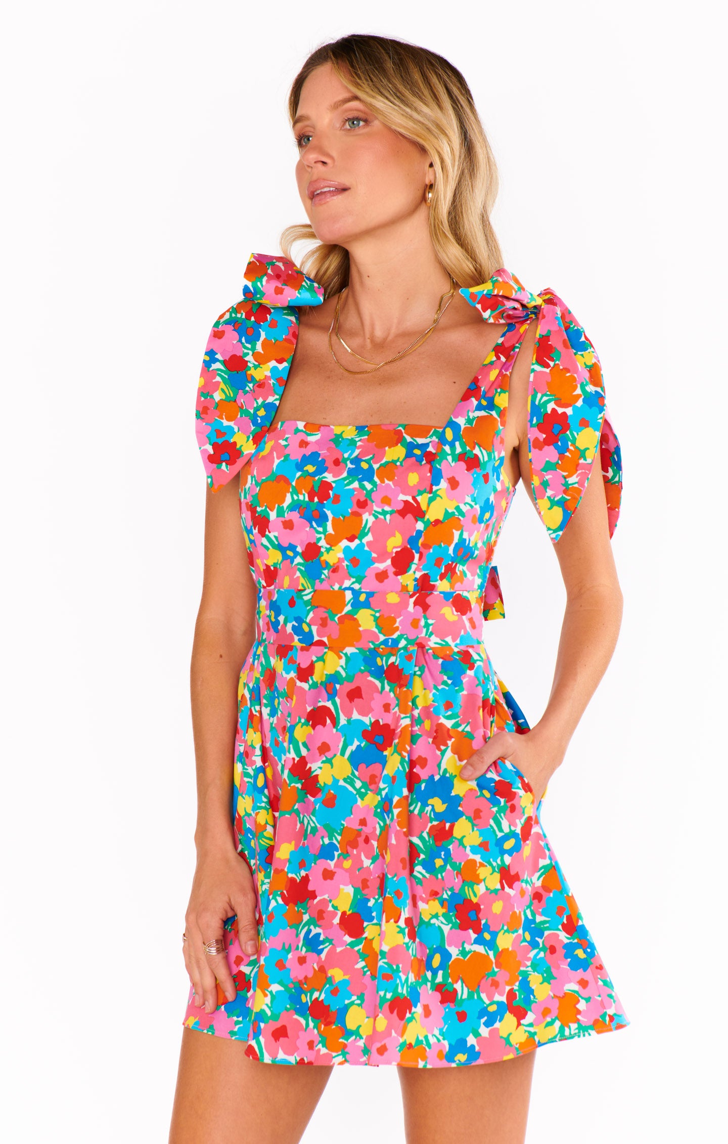 Floral Square Neck Mini Dress with Smocked Back | Claire