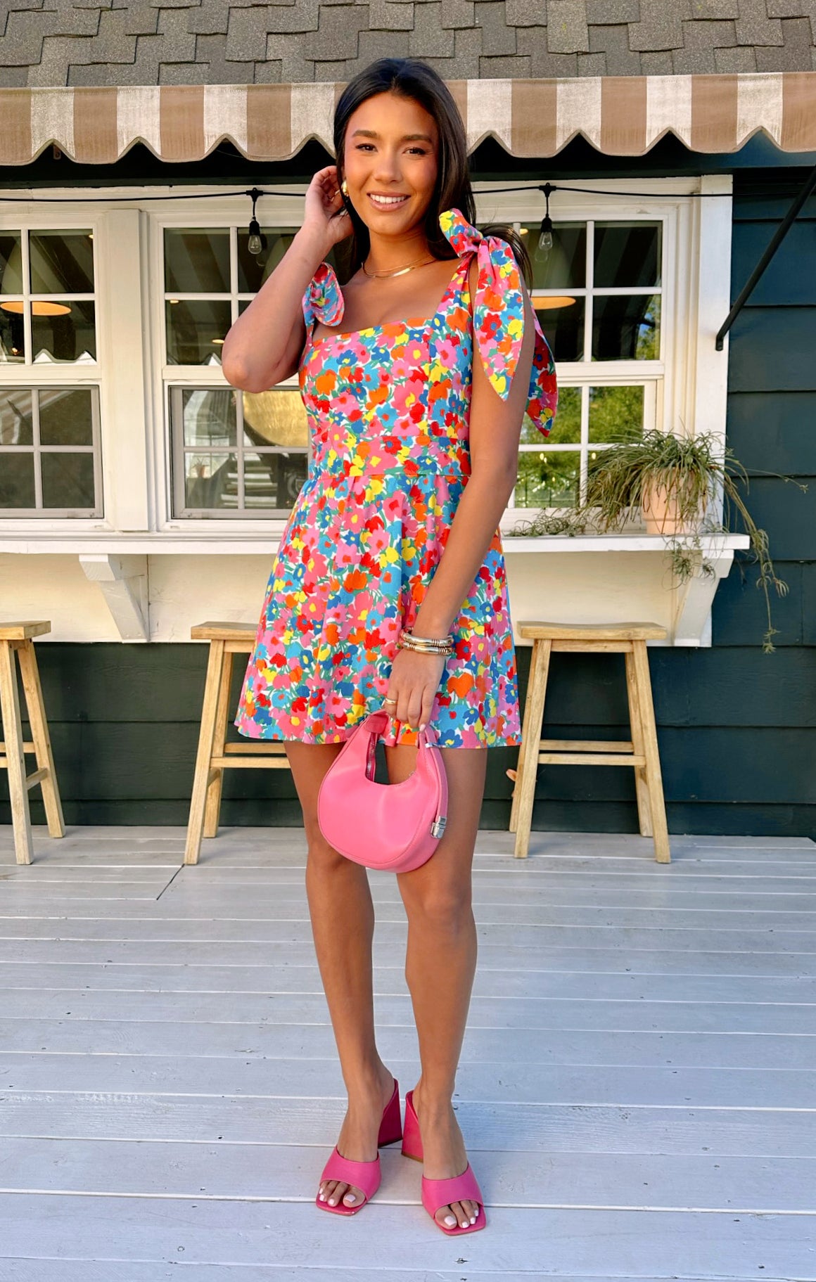 Floral Square Neck Mini Dress with Smocked Back | Claire