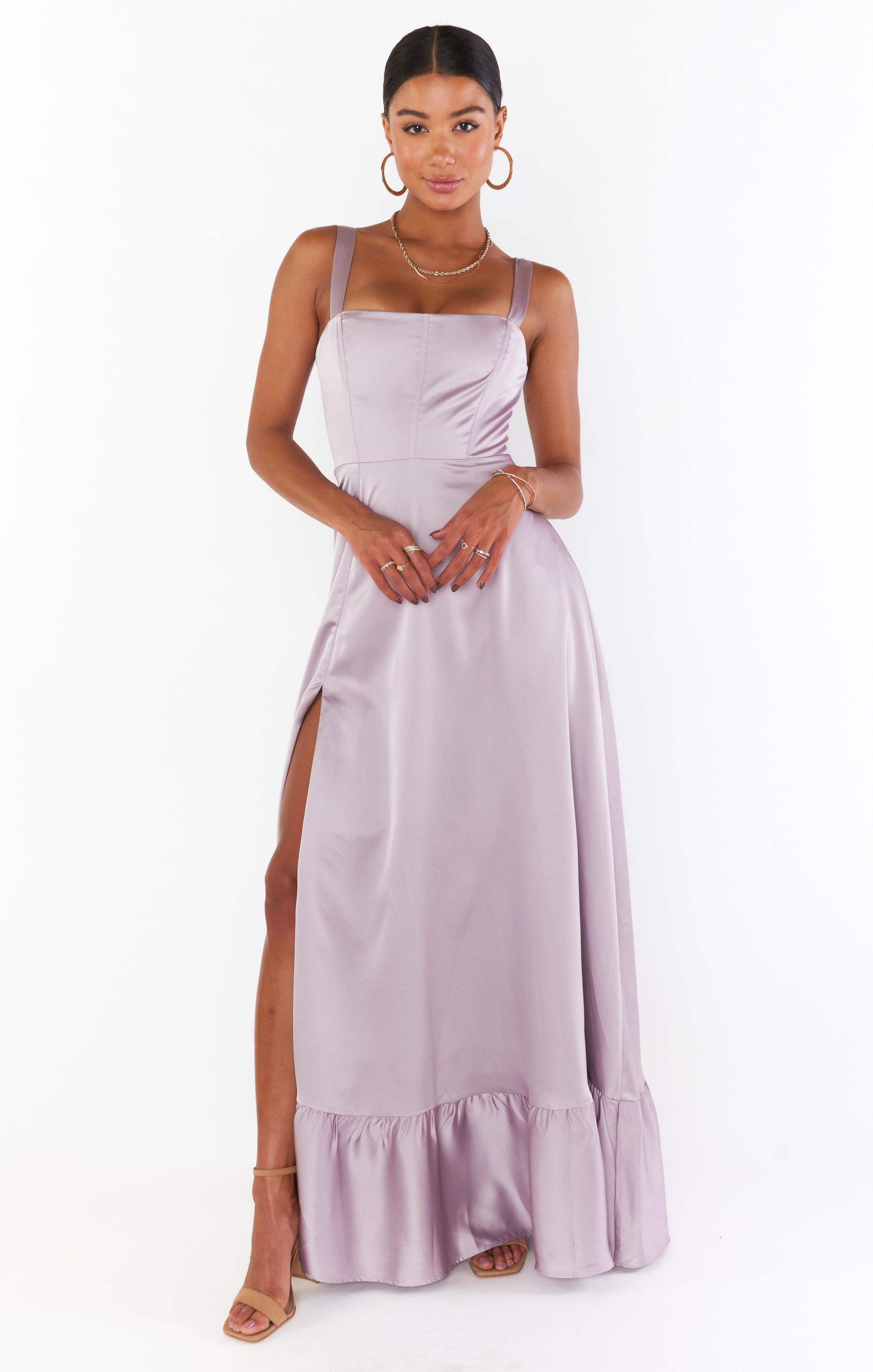Luxe Satin Corset Dress with Side Slit | Clarissa Dusty Purple