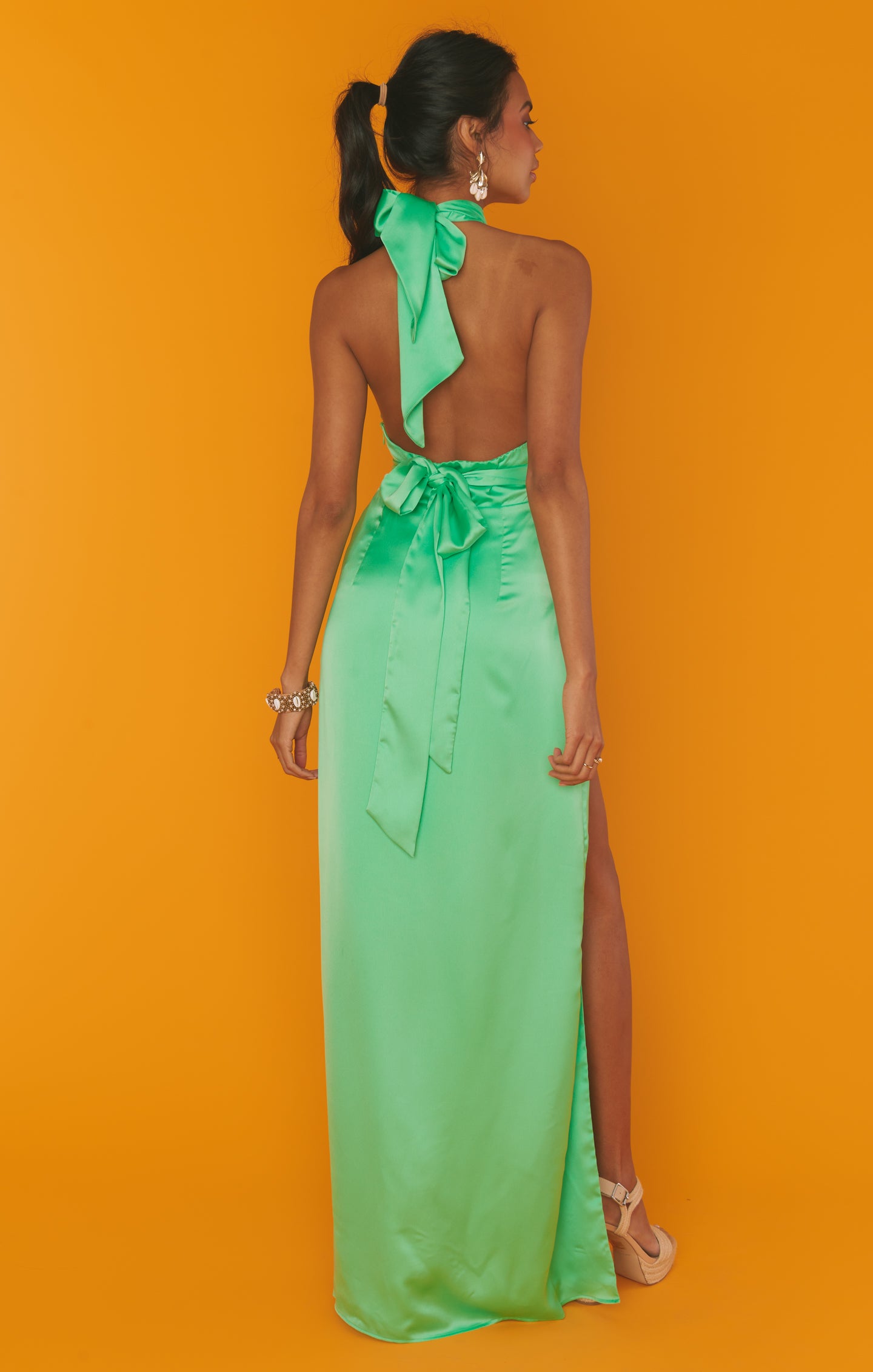 Backless Halter Maxi Dress in Luxe Satin | Adele by Kiwi