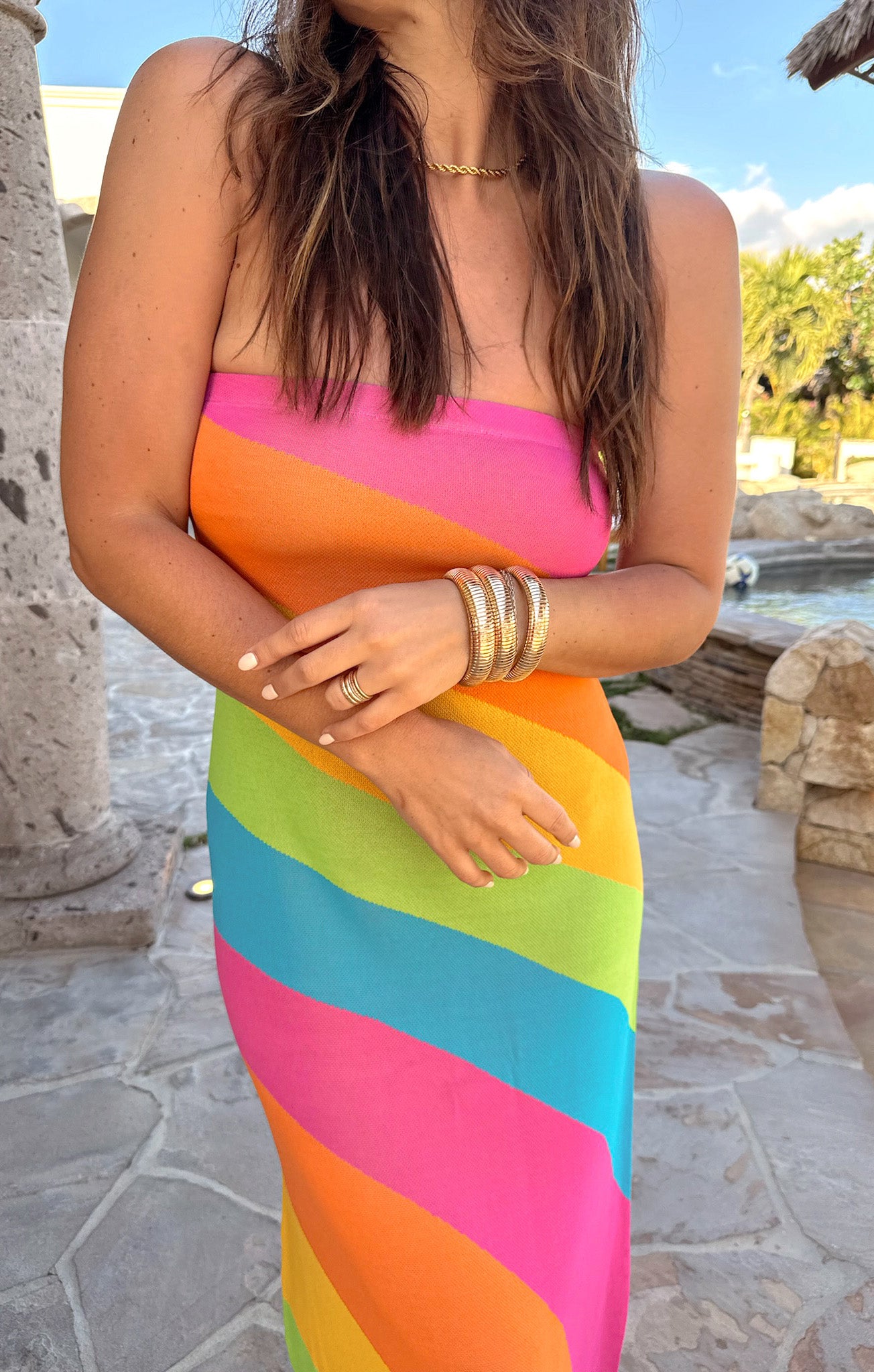Strapless Rainbow Maxi Dress for Summer Nights | Salty Rainbow
