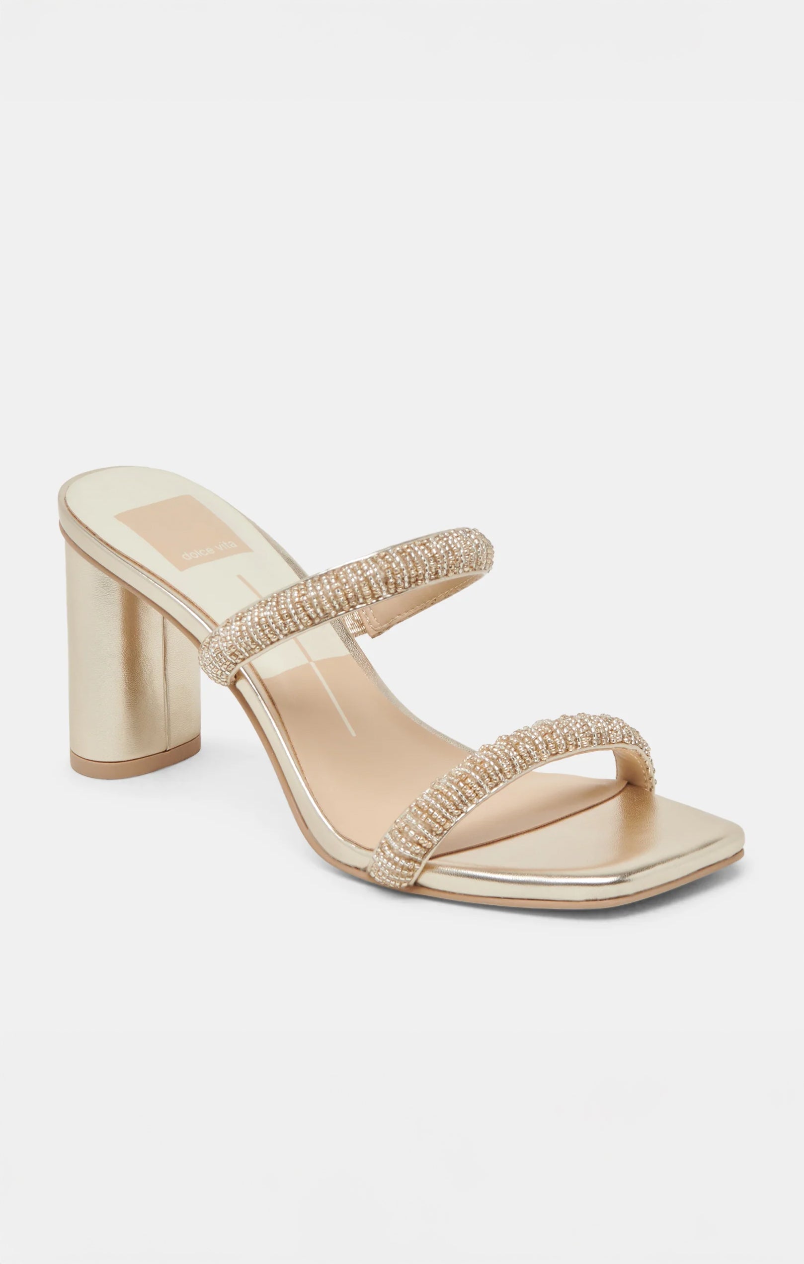 Gold Beaded Block Heels for Daytime Events | Dolce Vita Nolah