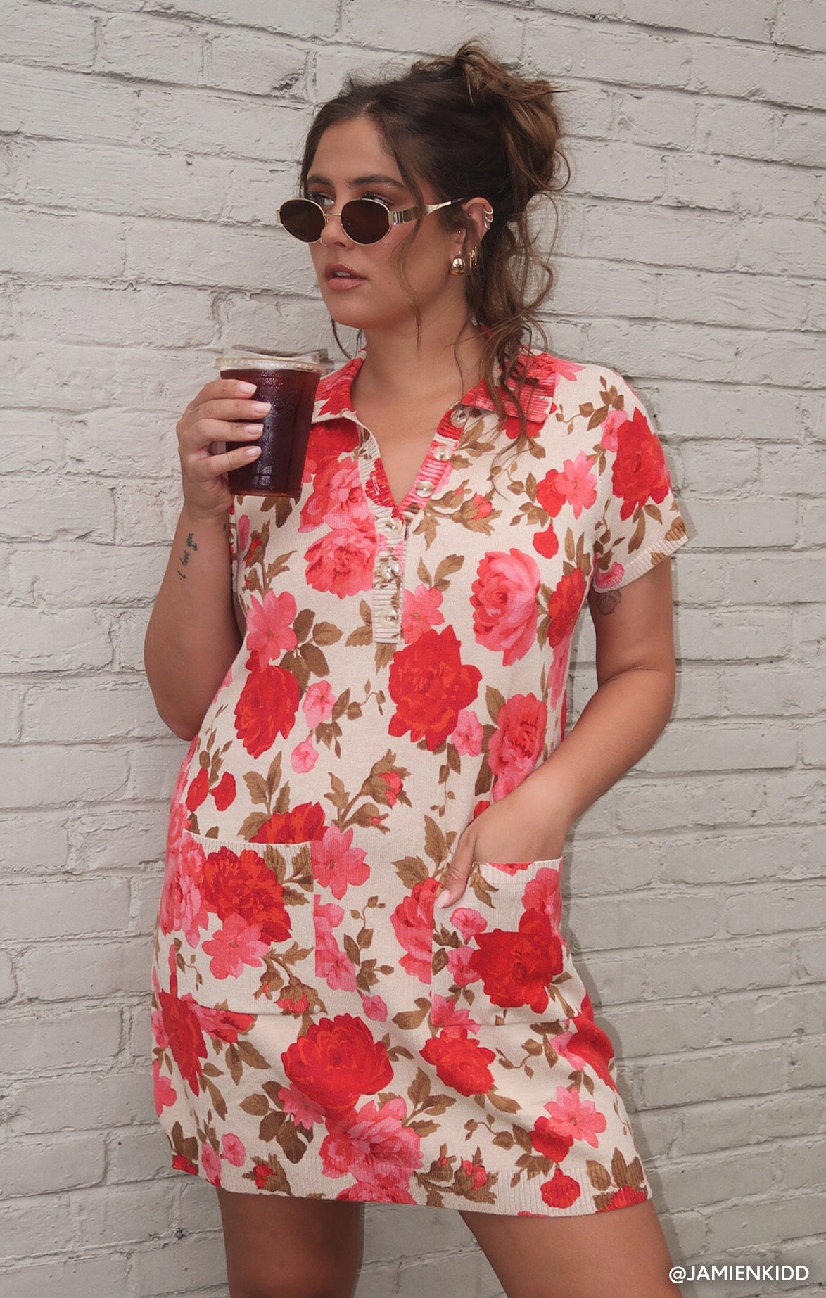 Button Sweater Dress with Pockets | Dexter Tan Hillside Floral