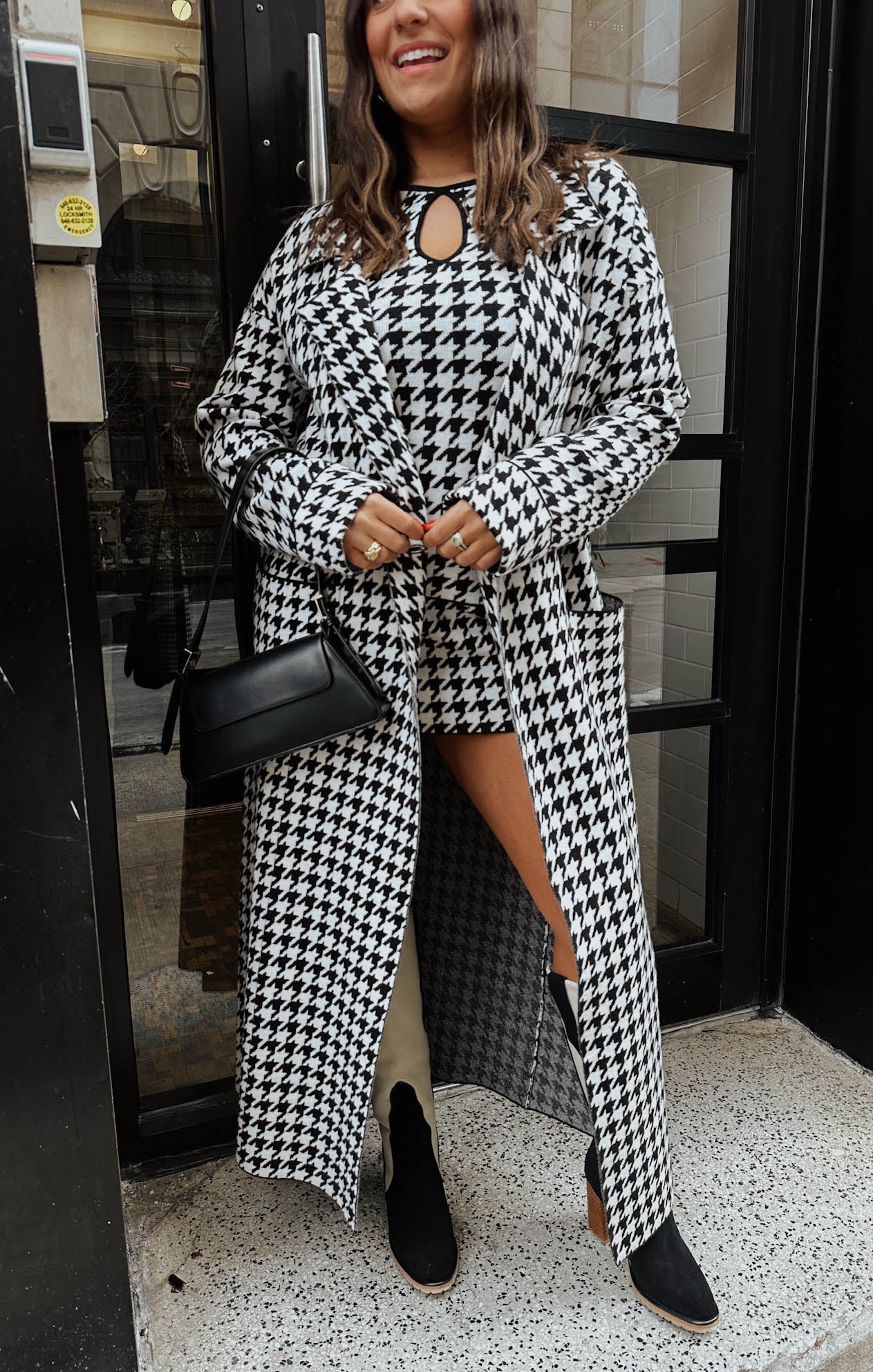 Cozy Houndstooth Sweater Jacket with Notched Lapel | Shasta