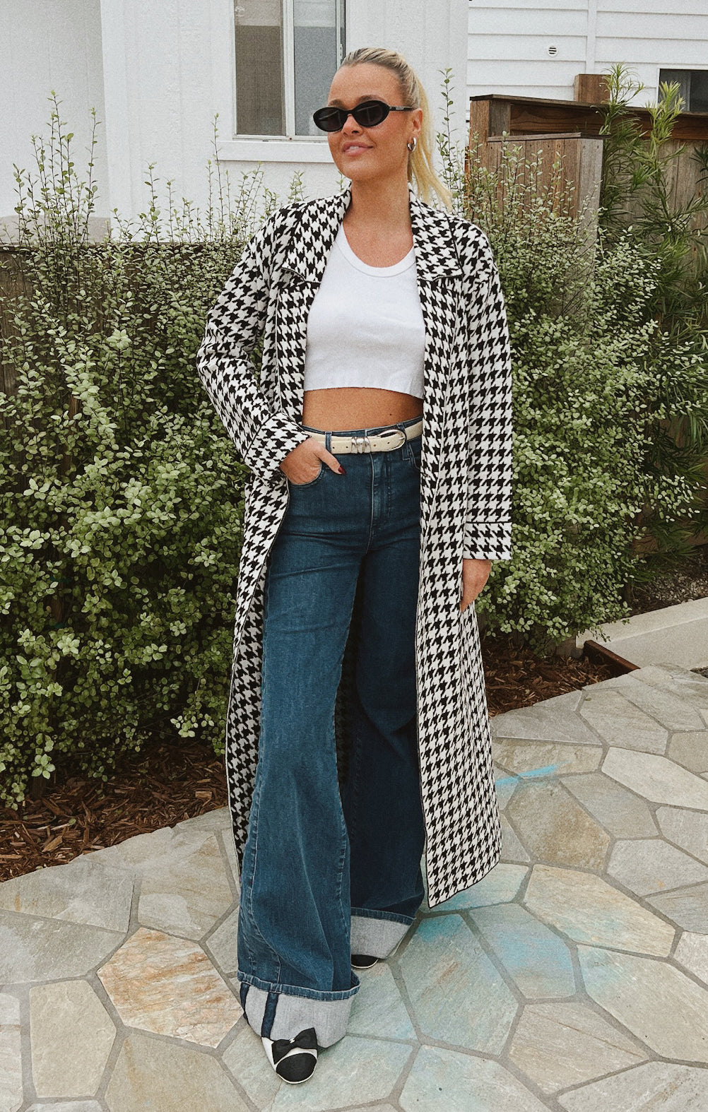 Cozy Houndstooth Sweater Jacket with Notched Lapel | Shasta