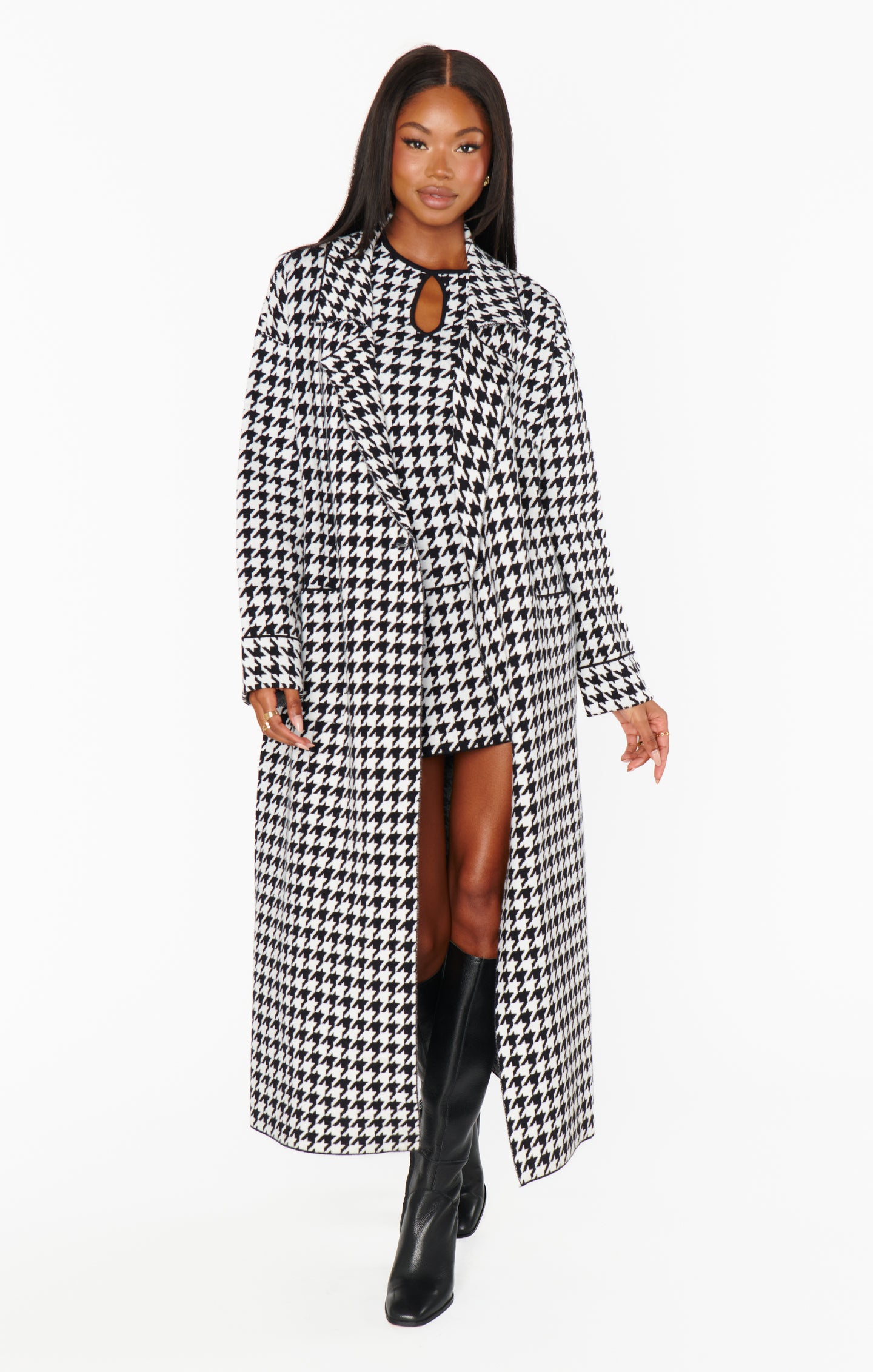 Cozy Houndstooth Sweater Jacket with Notched Lapel | Shasta