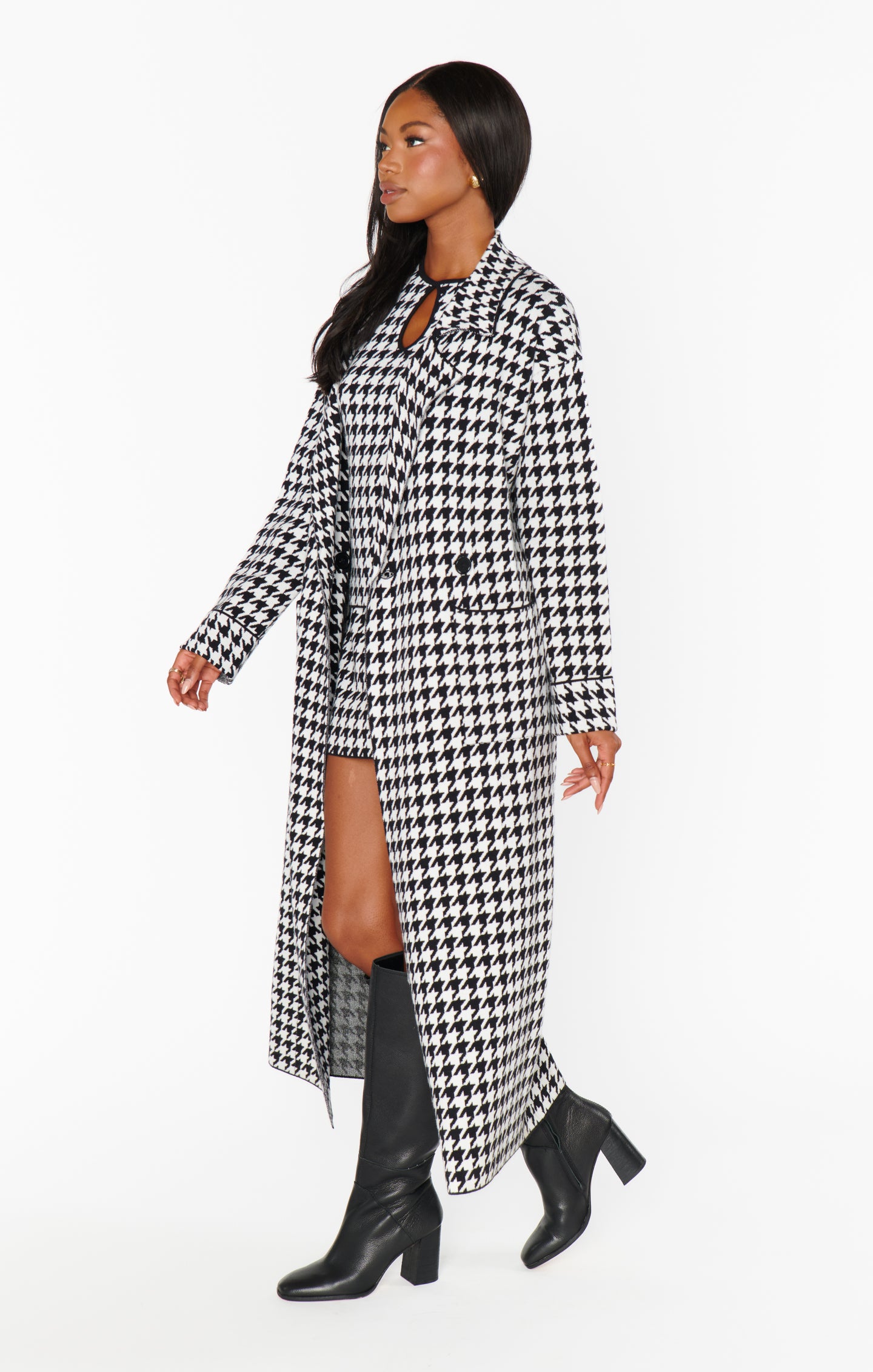 Cozy Houndstooth Sweater Jacket with Notched Lapel | Shasta