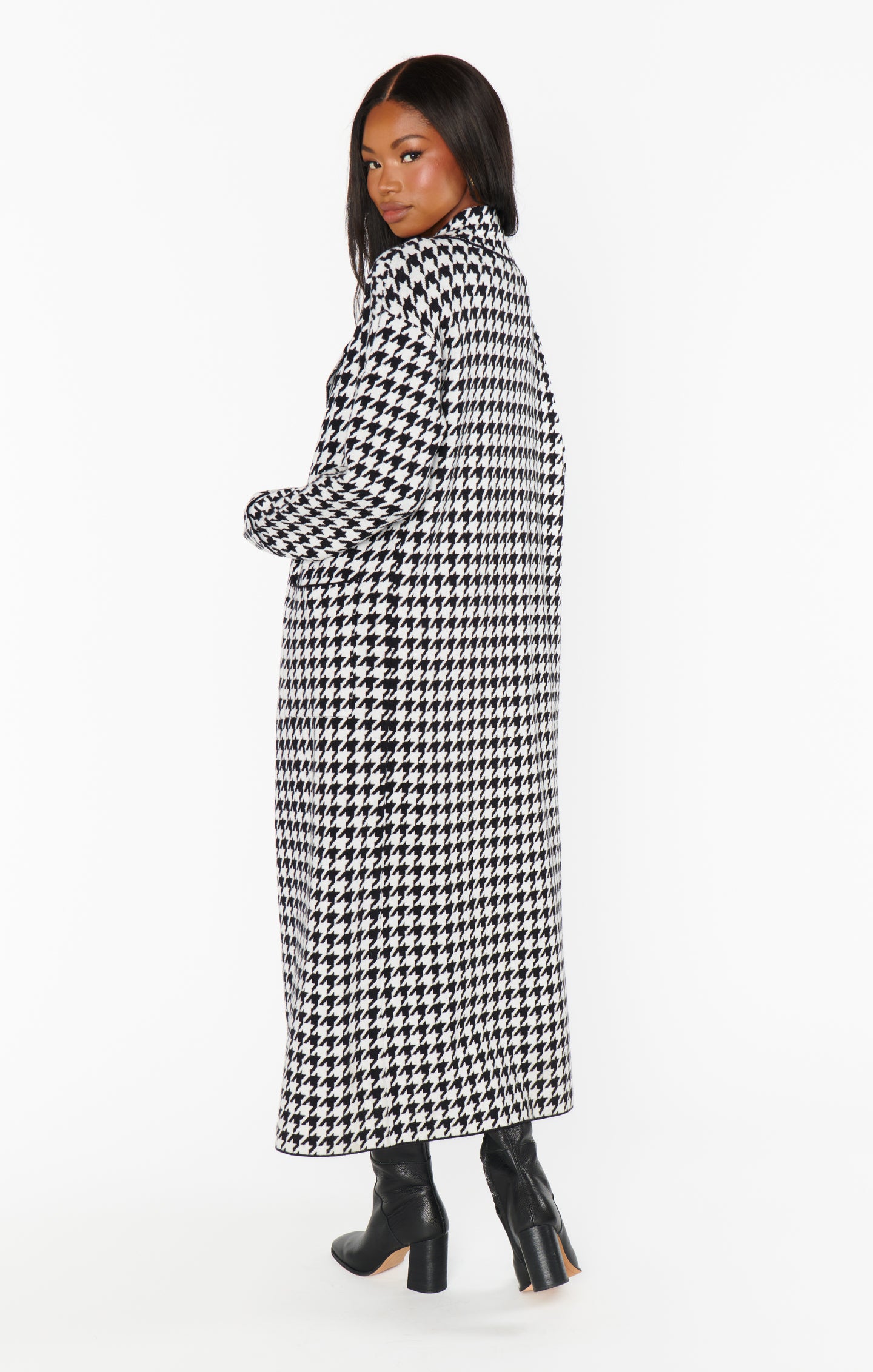 Cozy Houndstooth Sweater Jacket with Notched Lapel | Shasta