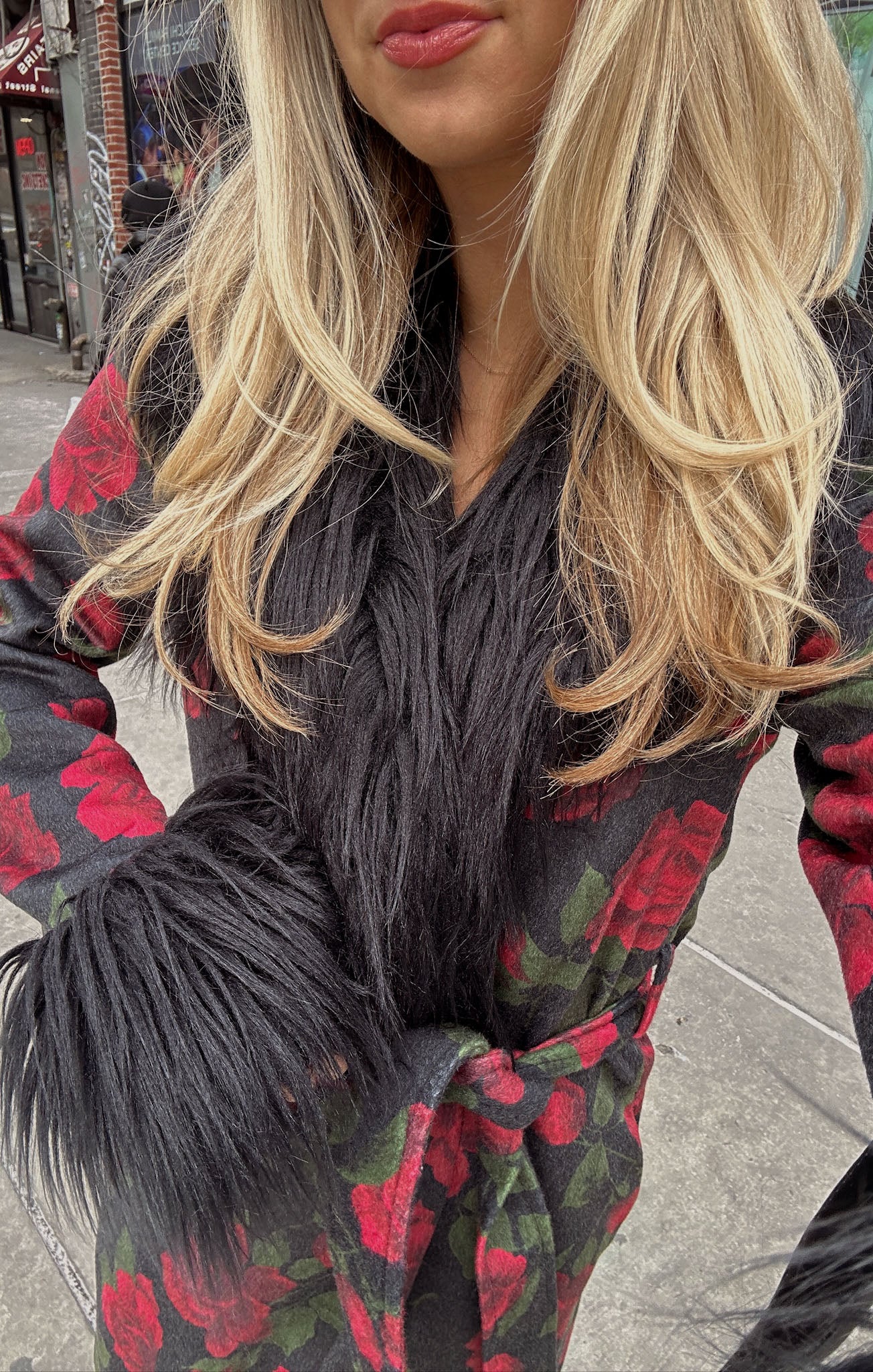 Vintage Rose Print Coat with Faux Fur Trim | Elaine Coat